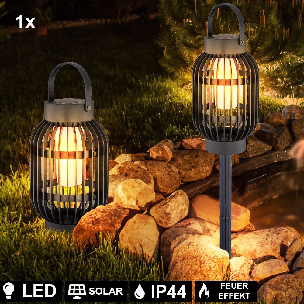 Globo LED Gartenleuchte, LED Solar Lampe Garten Deko Feuer Effekt Steck