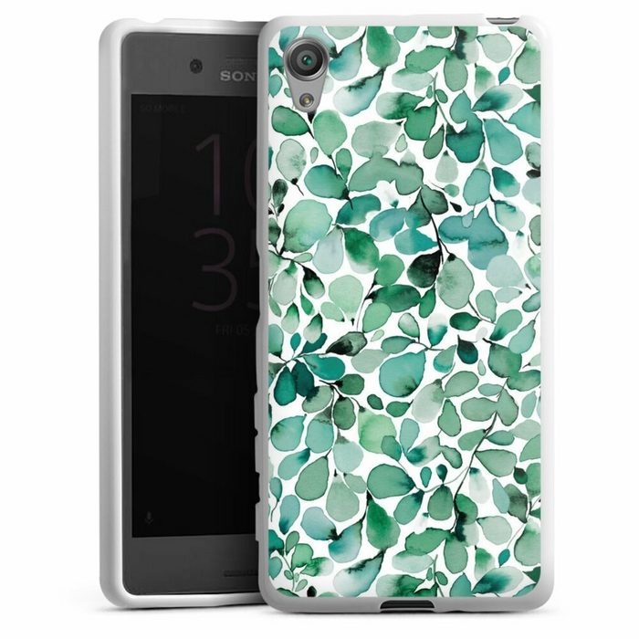 DeinDesign Handyhülle Pastell Wasserfarbe Blätter Watercolor Pattern Leaffy Leaves Sony Xperia X Silikon Hülle Bumper Case Handy Schutzhülle
