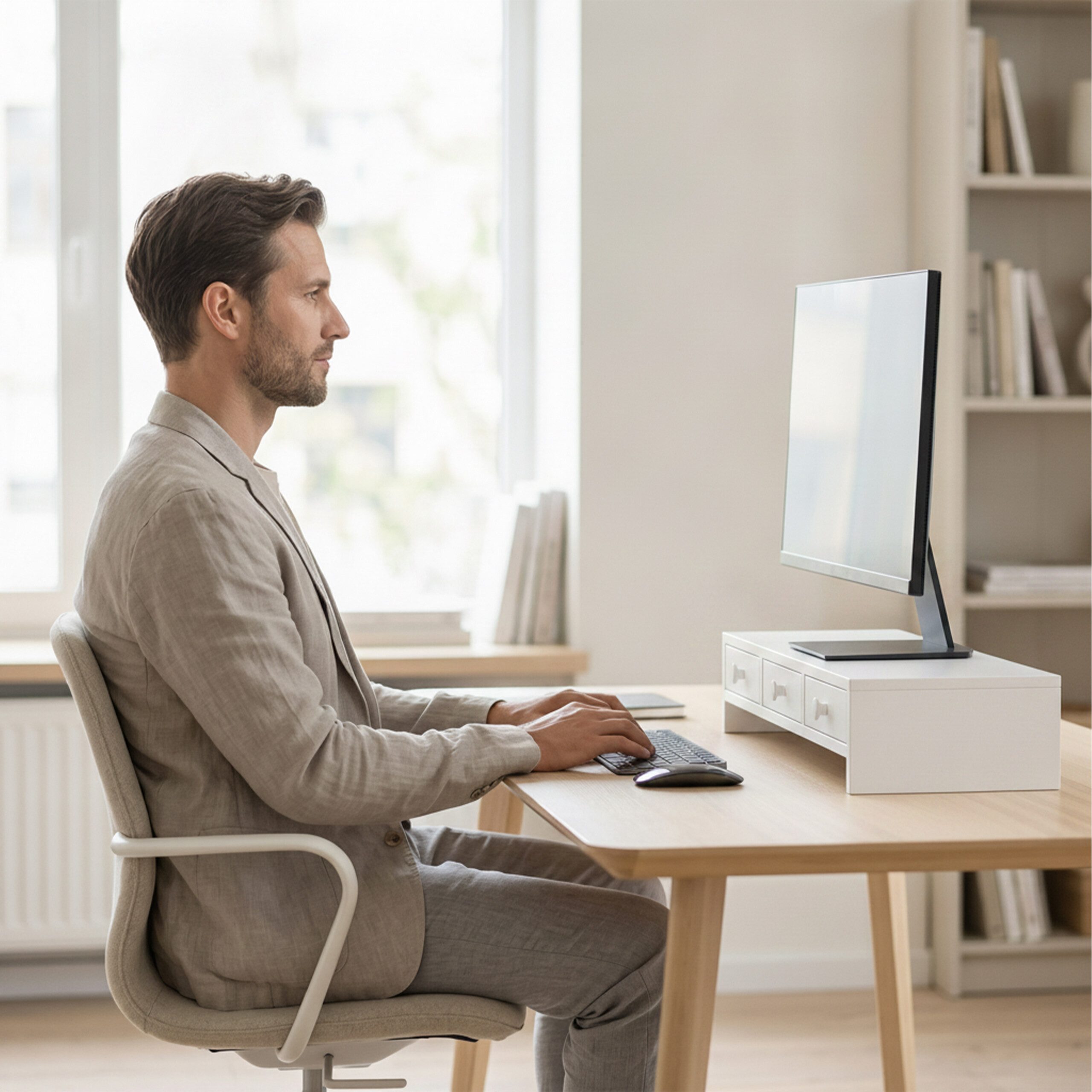 relaxdays Monitorständer mit 3 Schubladen, (1-tlg., weiß) – Bild 5 von 5