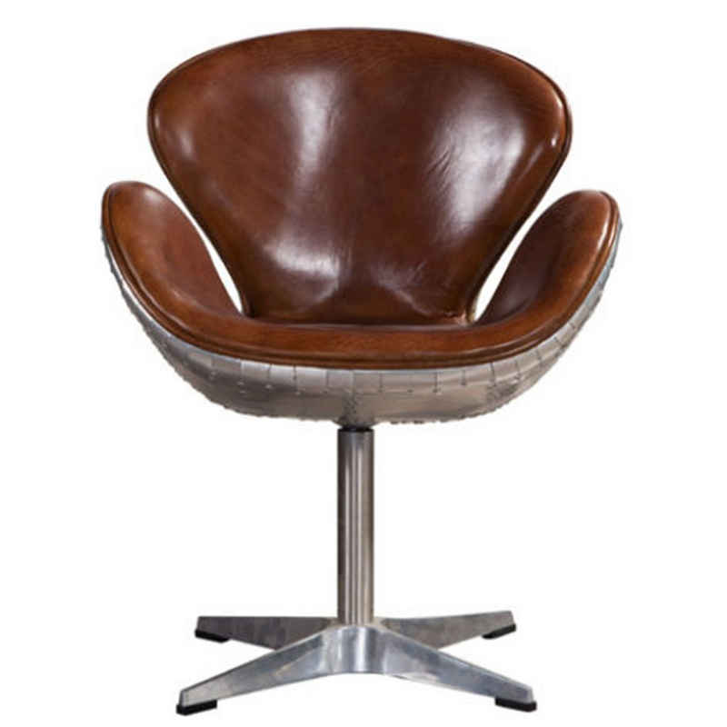 JVmoebel Bürostuhl, Sessel Vintage Bürosessel Leder Möbel Lounge Club Flieger Aluminium Silber alu