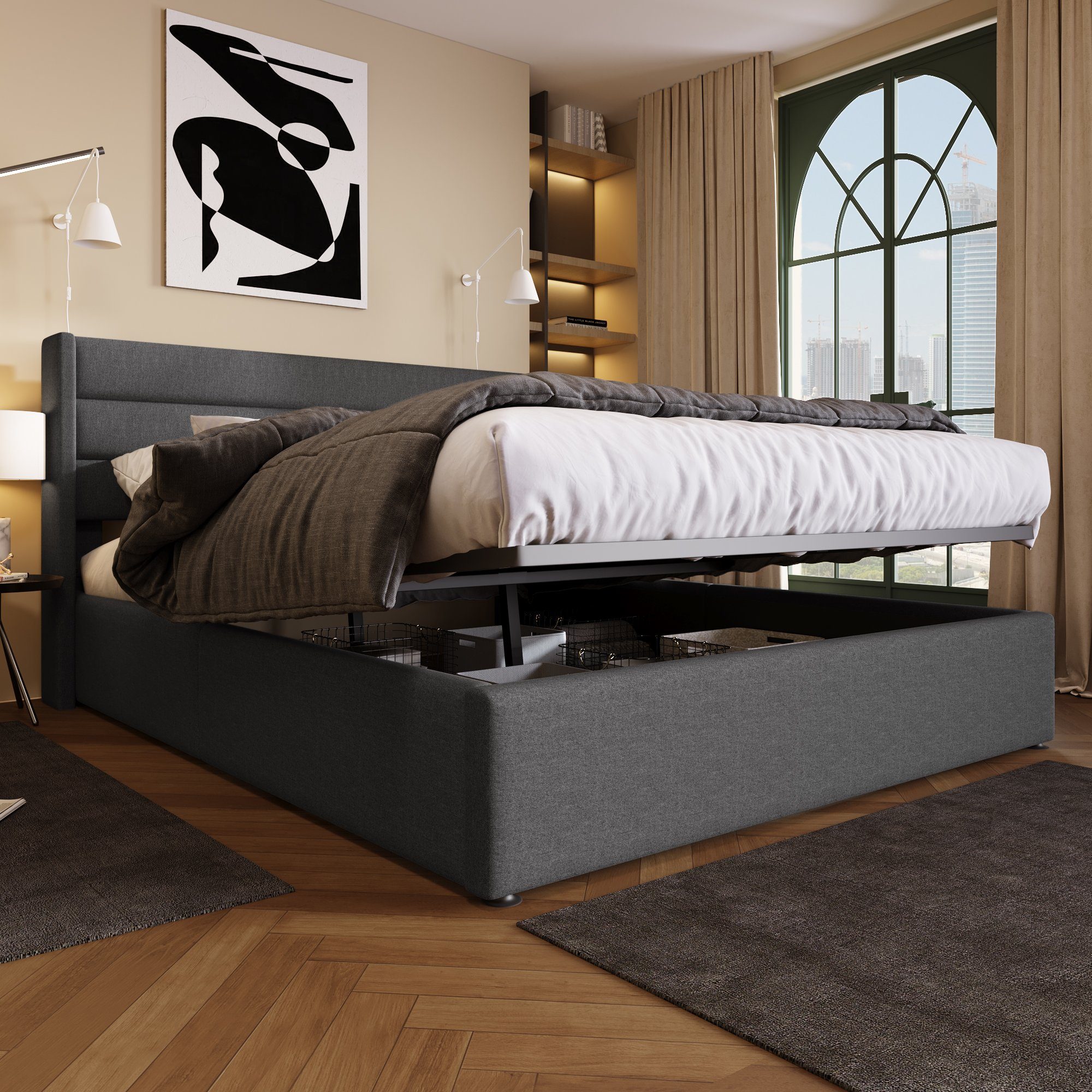 Odikalo Stauraumbett Polster Doppelbett 140/160/180 Lattenrost günstig online kaufen
