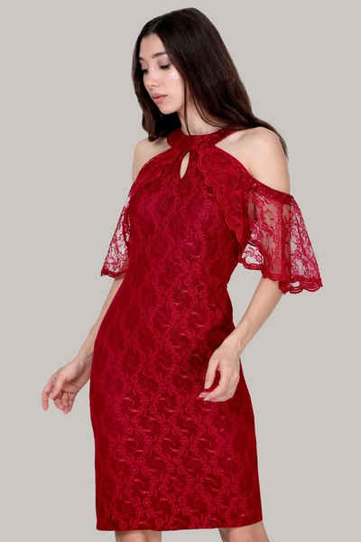 Modabout Abendkleid Damen Abendkleid Midikleid mit Spitzendetails - NELB0588D5153BRD (1-tlg)