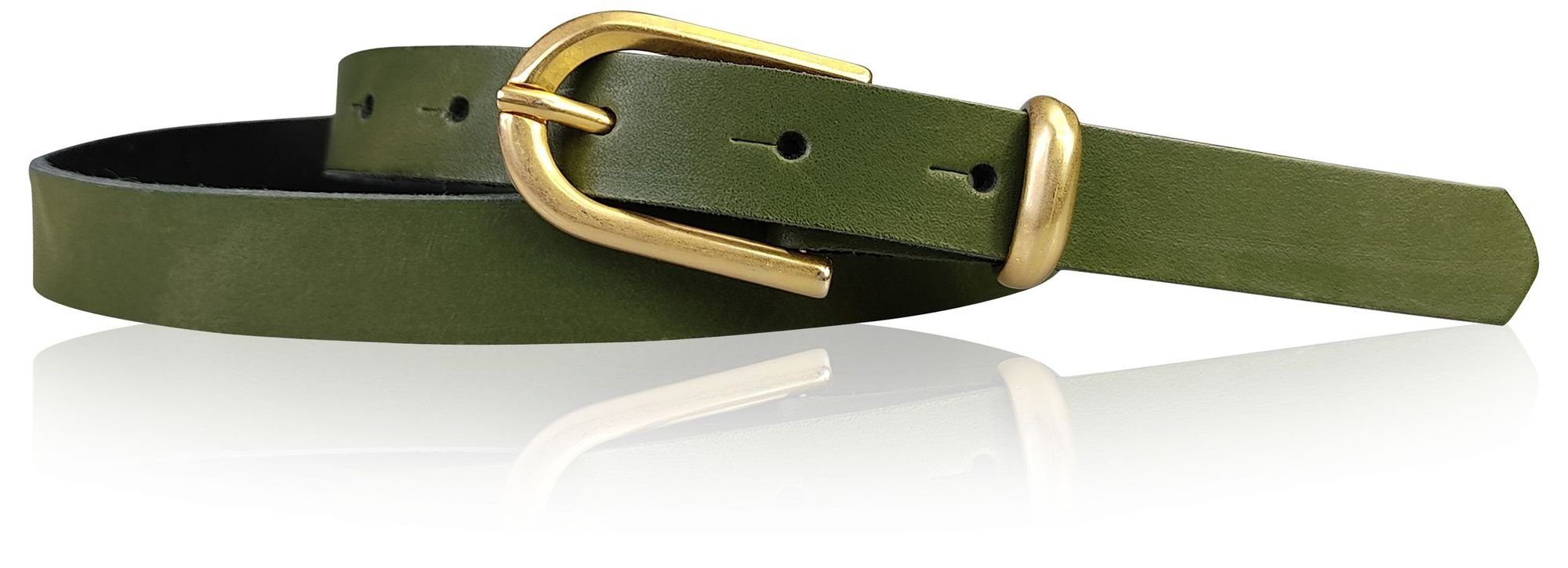 FRONHOFER Taillengürtel 18690 schmaler 2 cm Damengürtel mit matt goldener Schnalle & Schlaufe Khaki | Taillengürtel