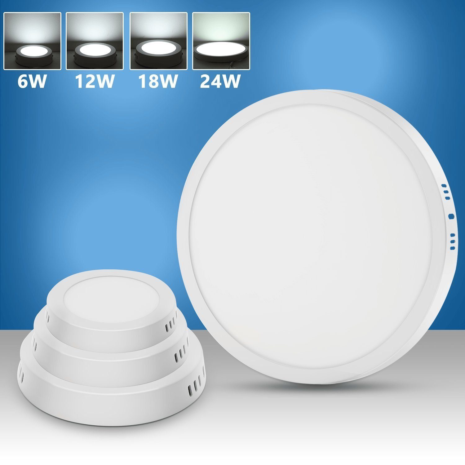 LETGOSPT Deckenleuchte LED Deckenlampe Küche integriert, Flur Wohnzimmer mm 6W-24W, LED Kaltweiß, W Lampe 12 Schlafzimmer Leuchte fest Tageslicht für Dünn Ultra Aufputz IP44, 170 Badezimmerlampe 