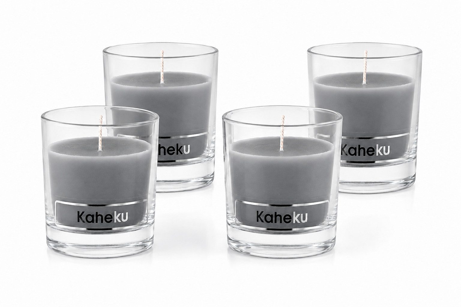 Kaheku Stumpenkerze Kerzen im Glas 4er Set Ø 8 cm Stearin 27 h Brenndauer Kaheku
