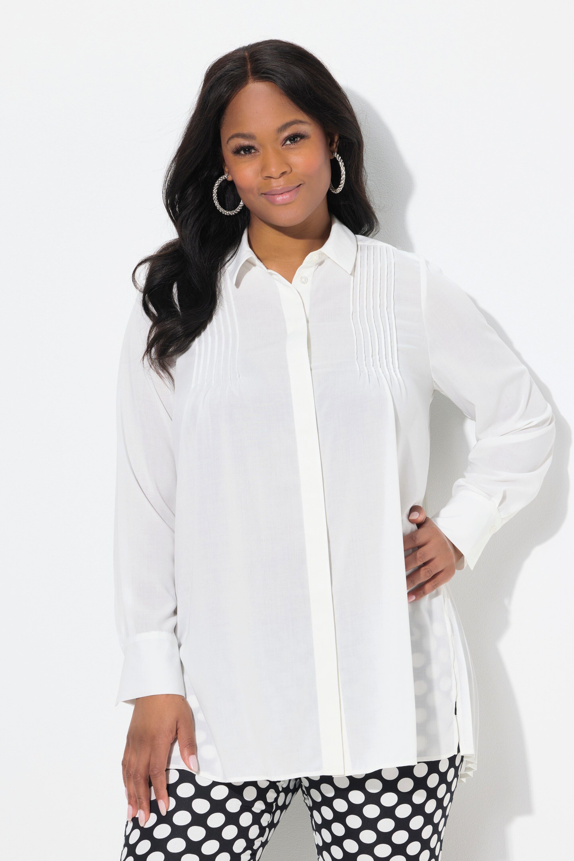 Ulla Popken Longbluse Bluse Plissee-Rücken A-Linie günstig online kaufen