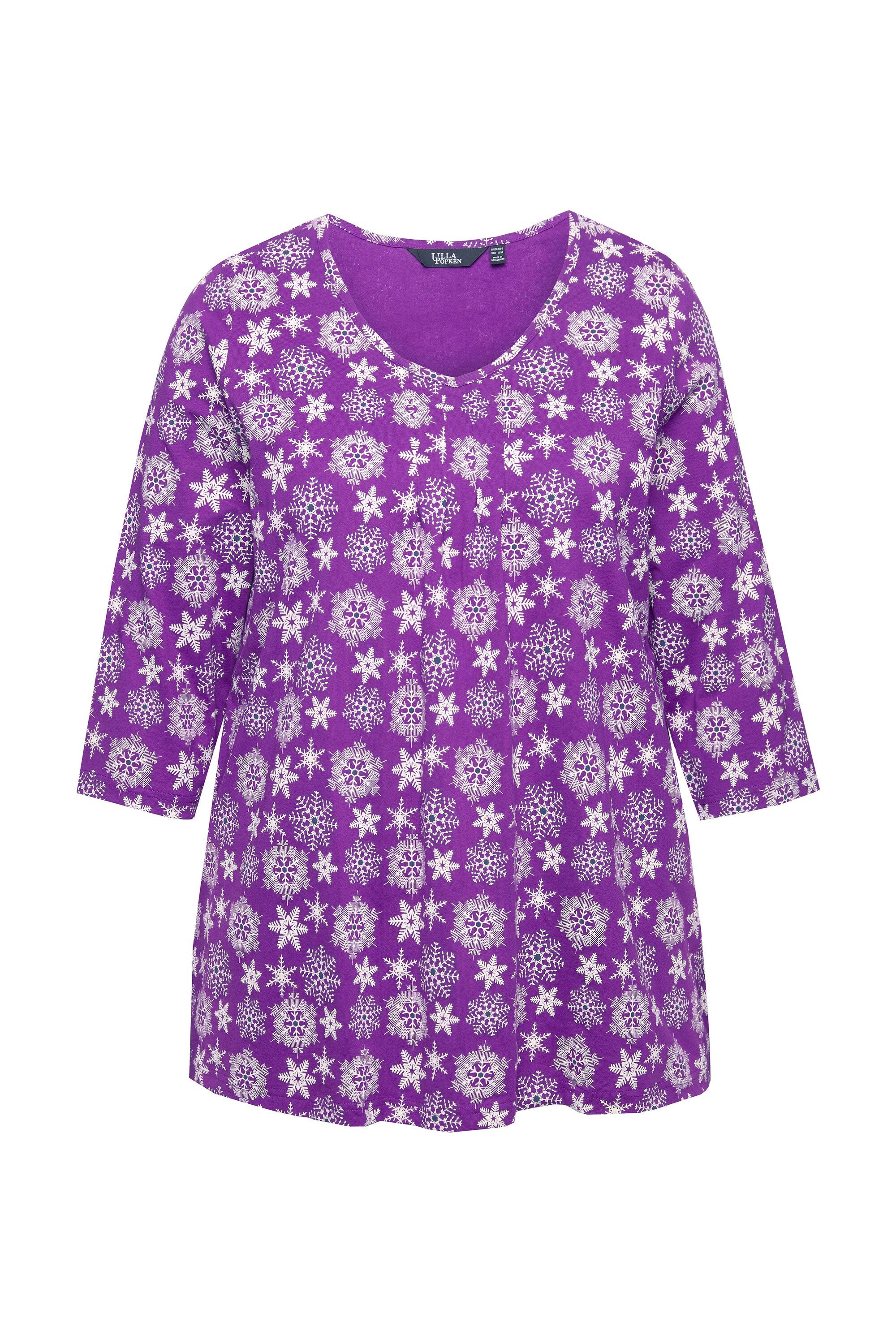 Ulla Popken T-Shirt Shirt Schneeflocken A-Linie V-Ausschnitt 3/4-Arm günstig online kaufen