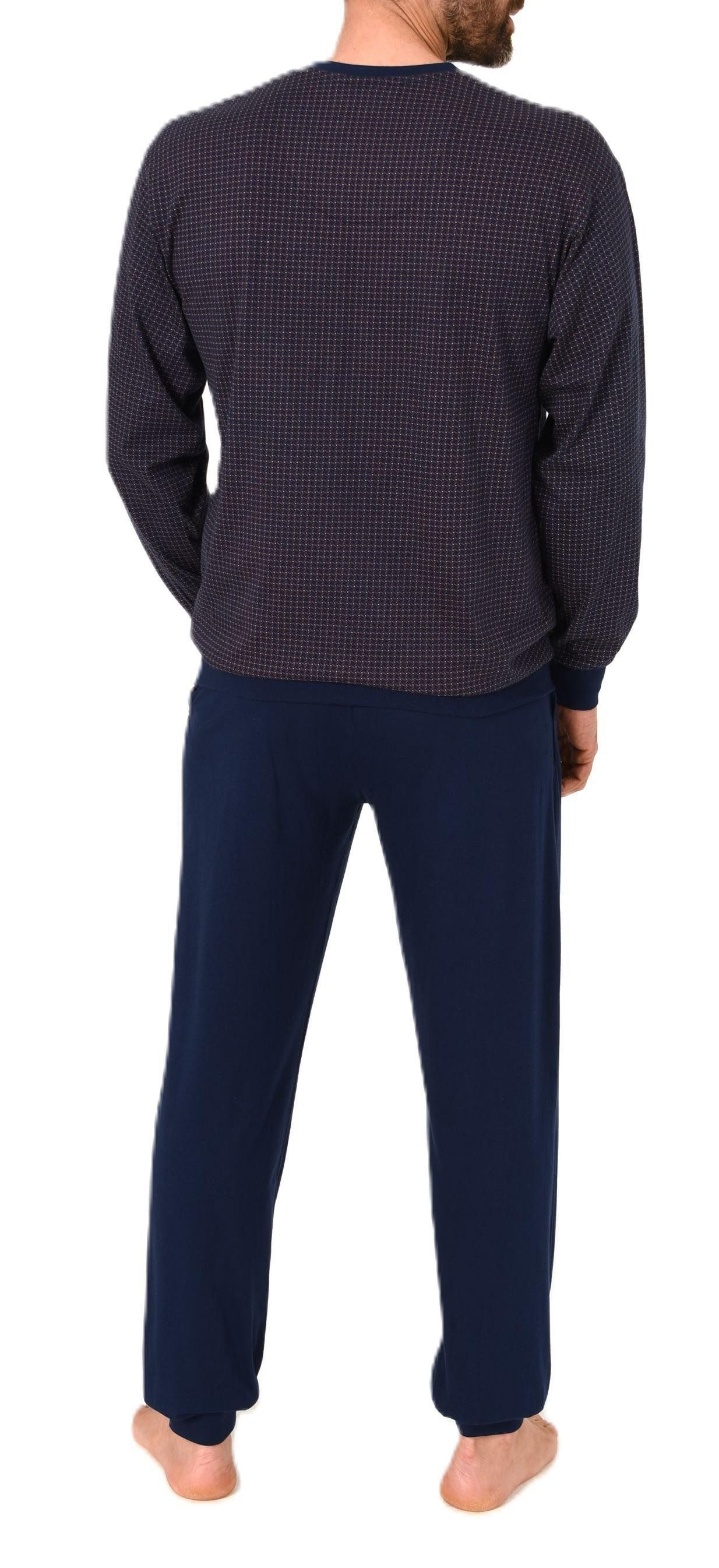Normann Pyjama Normann Herren Schlafanzug lang mit Bündchen - Pyjama mit V-Hals
