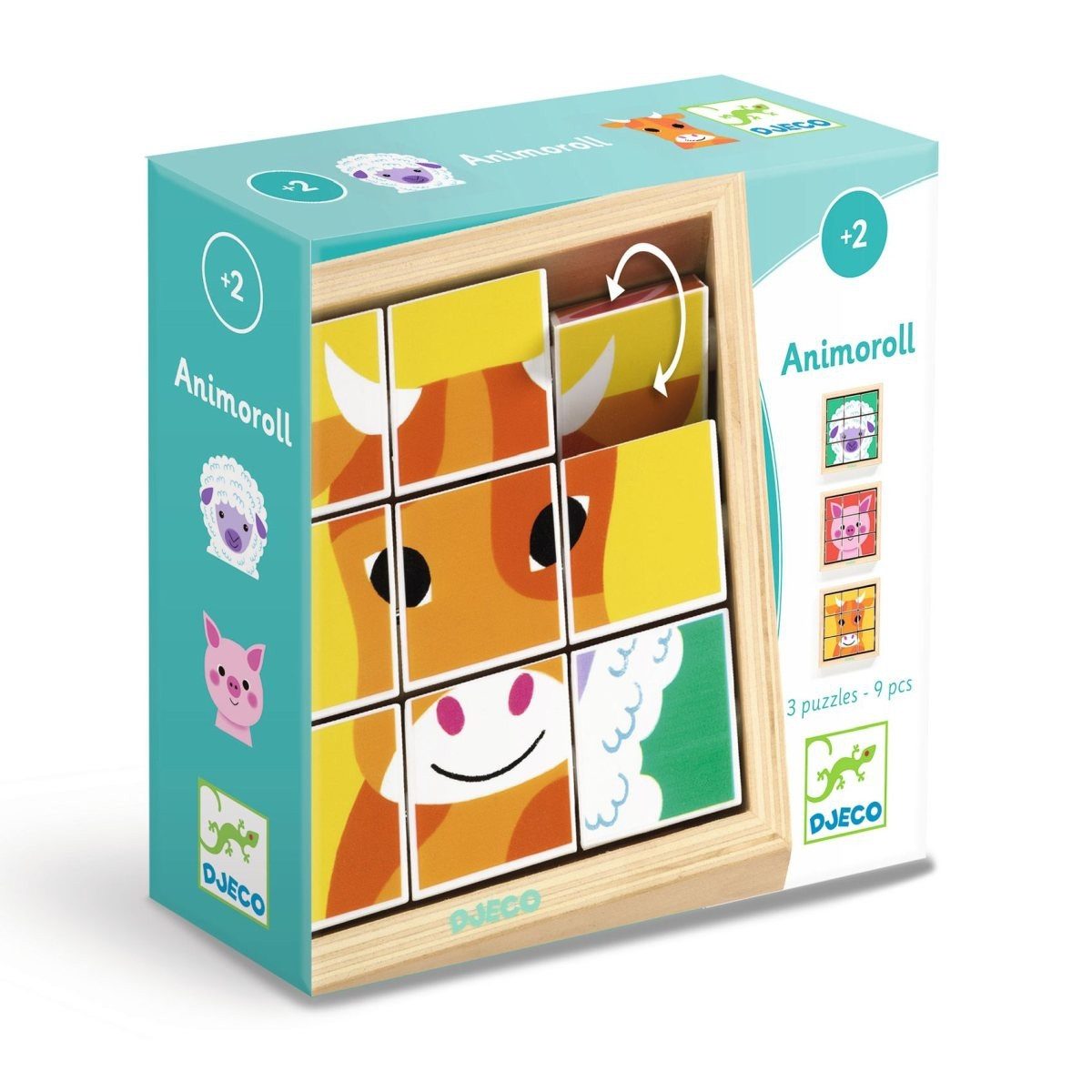 DJECO Puzzle Drehpuzzle Animoroll für Kinder, Puzzleteile, Kinderpuzzle