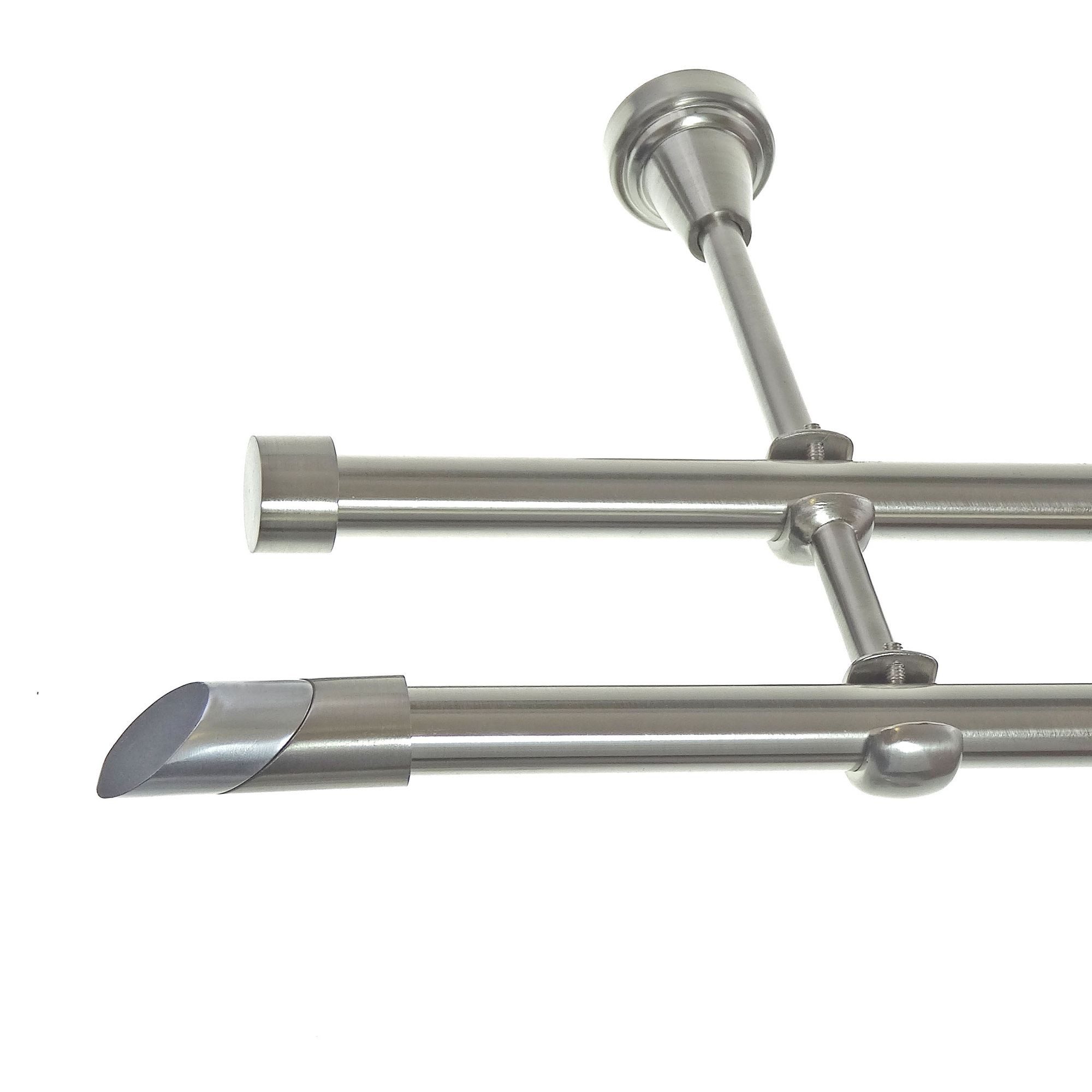 BASIT Gardinenstange Rohr Edelstahloptik 16 mm mit Wandträgern 240 cm E13, Ø 16 mm, 2-läufig, verschraubt, Metall, H24 240 cm E13 Schräge