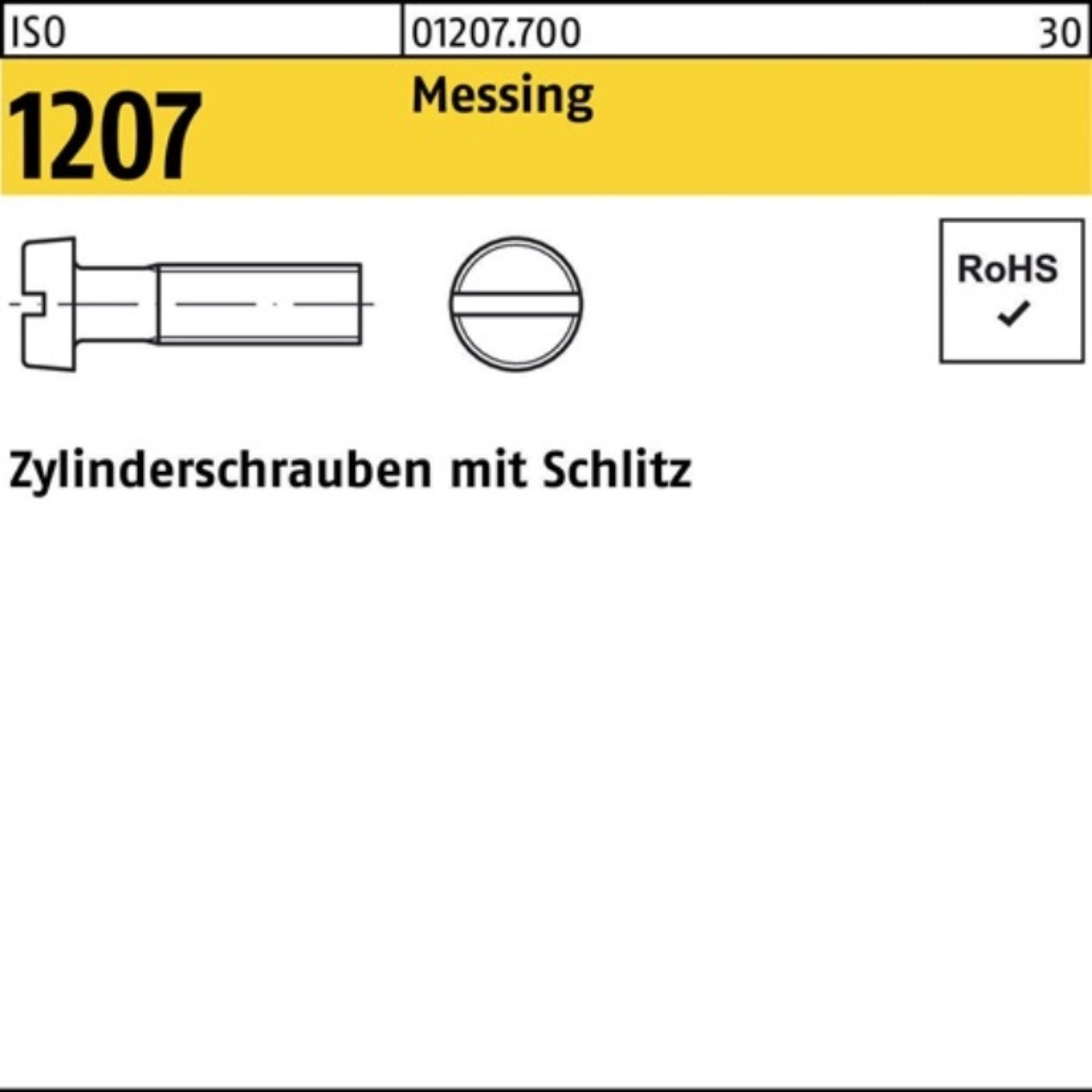 Zylinderschraube Zylinderschraube Messing Stüc 50 ISO Pack 100er Schlitz 100 1207 Reyher M10x