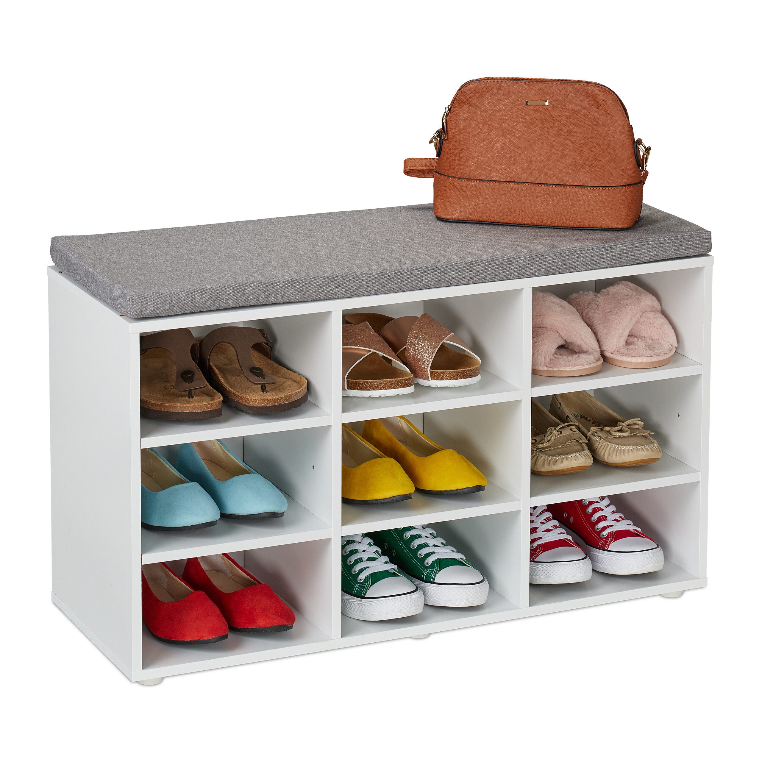 relaxdays Schuhbank mit gepolsterter Sitzfläche, 9