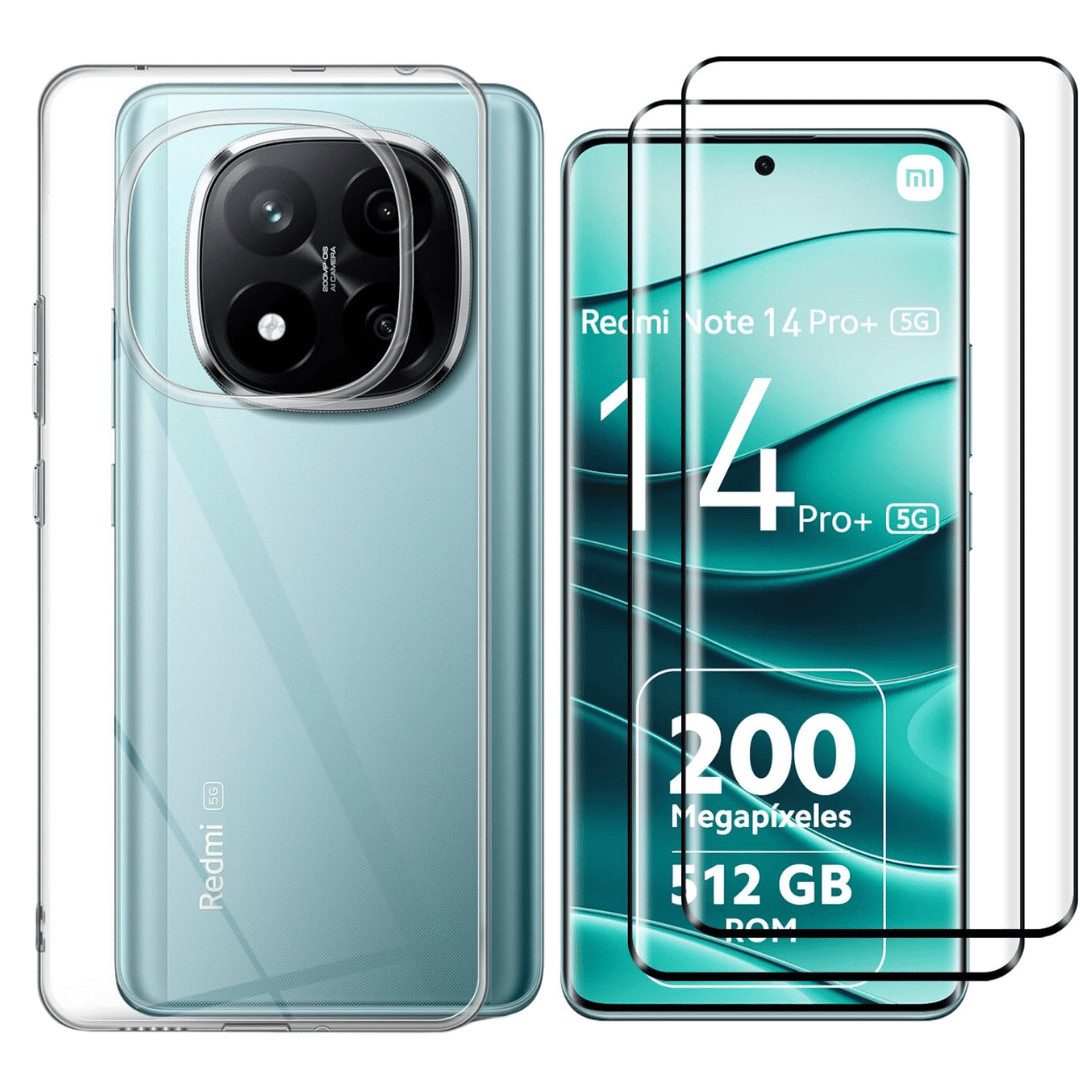 SmartUP Smartphone-Hülle + 2X Schutzglas für Xiaomi Redmi Note 14 Pro Plus 5G Panzerfolie Case 6,67 Zoll, kompletter Rundumschutz