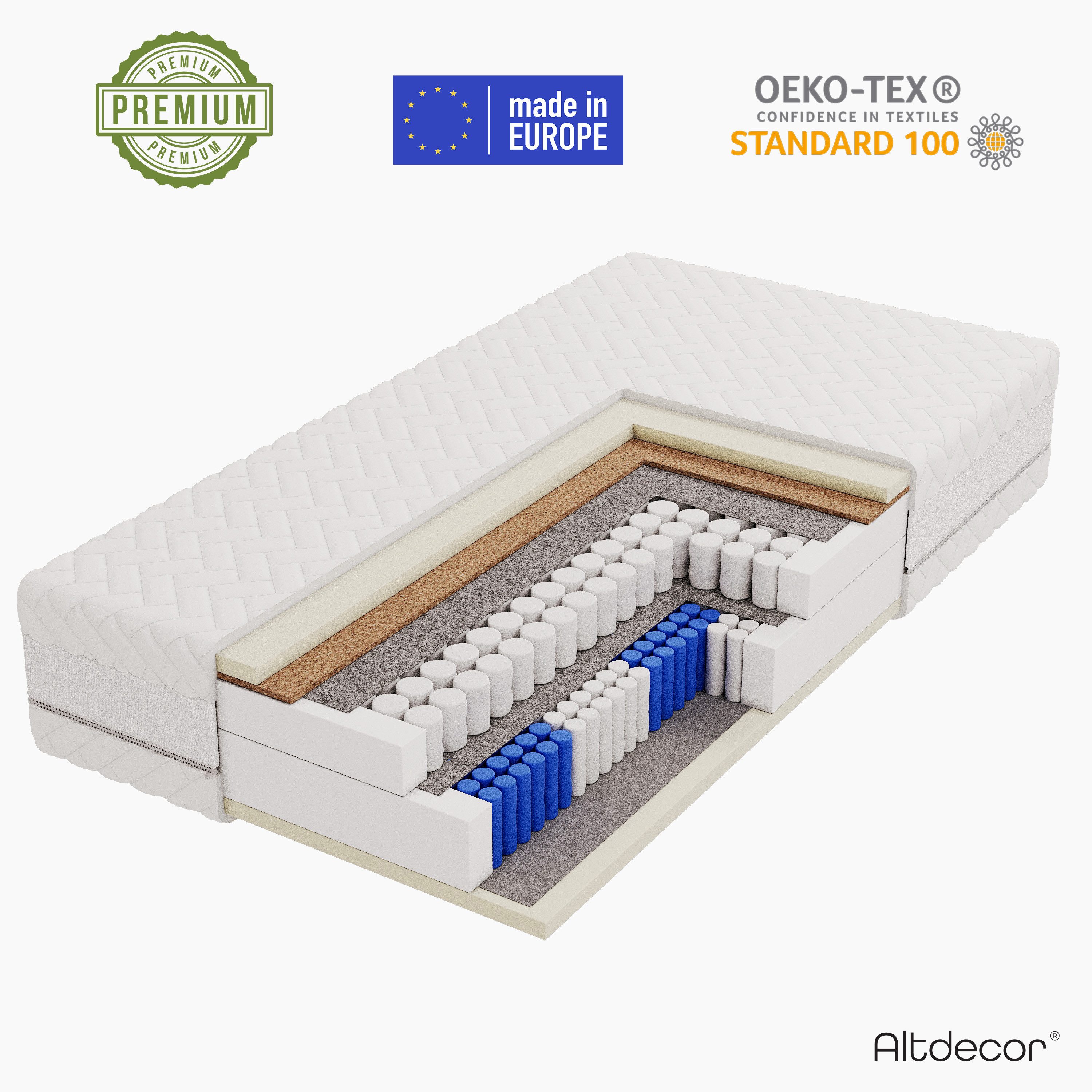 Taschenfederkernmatratze MINTA, ALTDECOR, 28 cm hoch, Bett Matratzen 90x200, 140x200 usw Hypoallergen & Antibakteriell Bezug