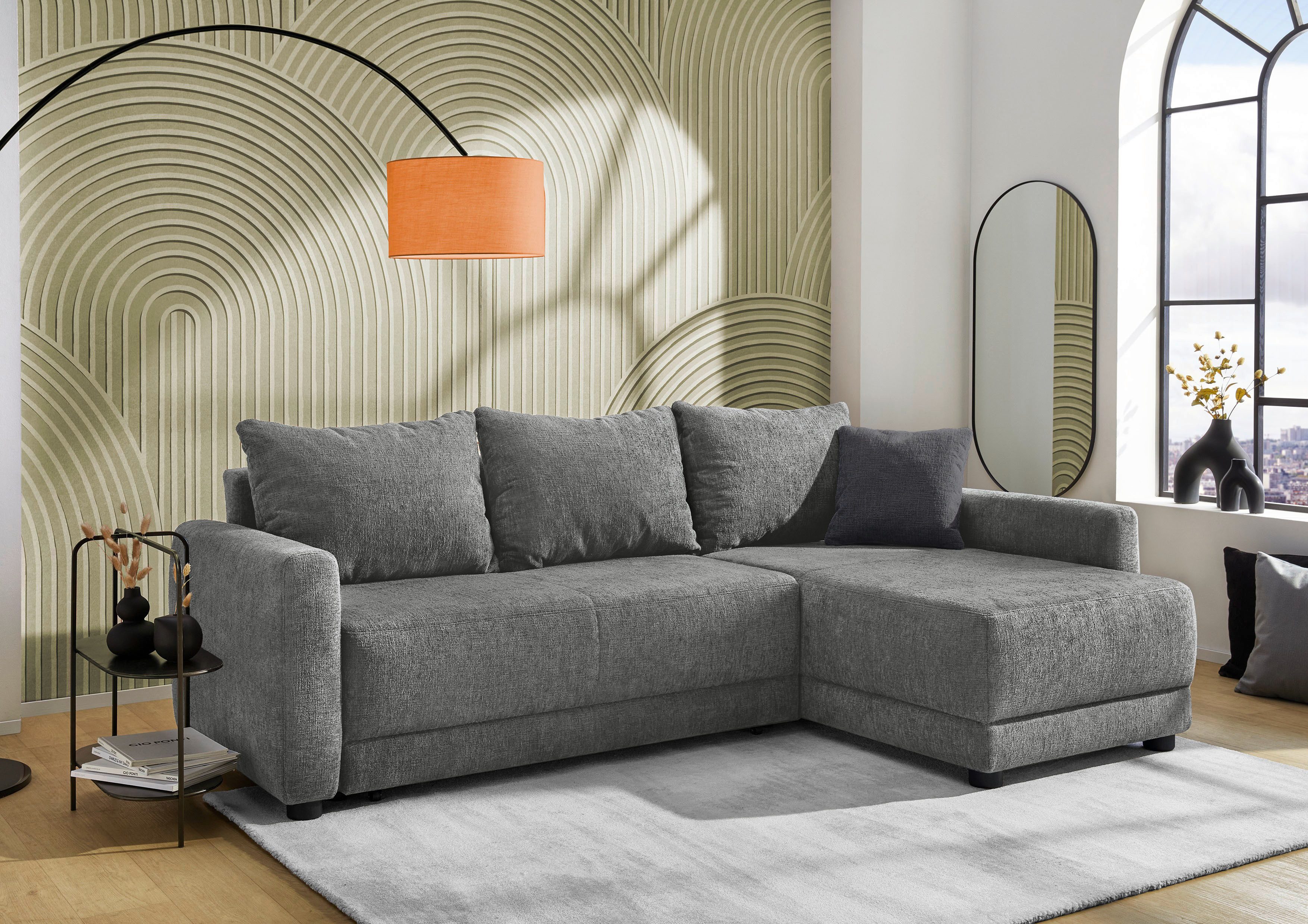 Jockenhöfer Gruppe Ecksofa Venezia, inklusive Bettfunktion und Bettkasten, Ottomane links oder rechts montierbar, inkl. Rücken- und Zierkissen