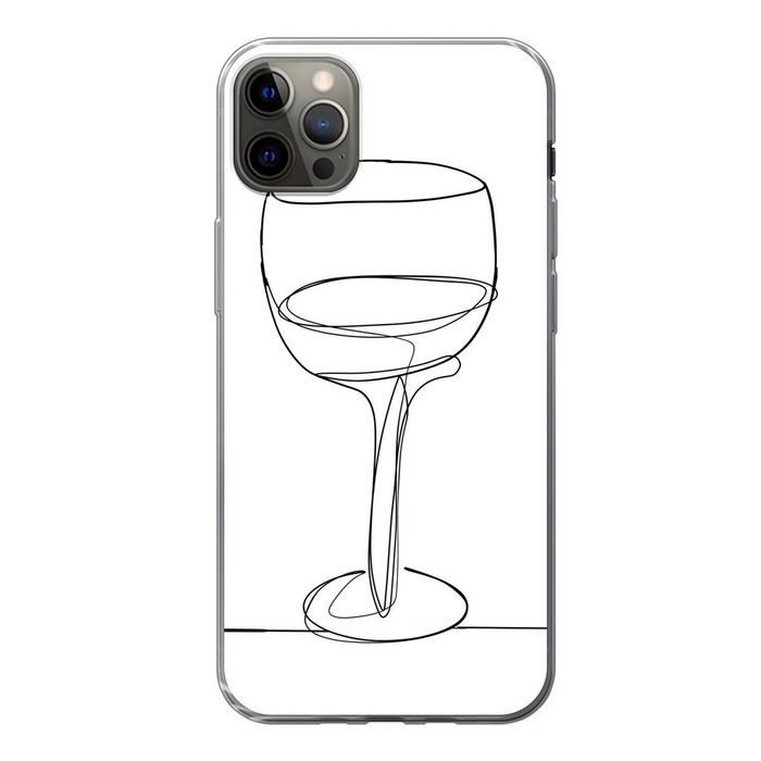 MuchoWow Handyhülle Einzeilige Illustration eines Weinglases Handyhülle Apple iPhone 12 Pro Max Smartphone-Bumper Print Handy