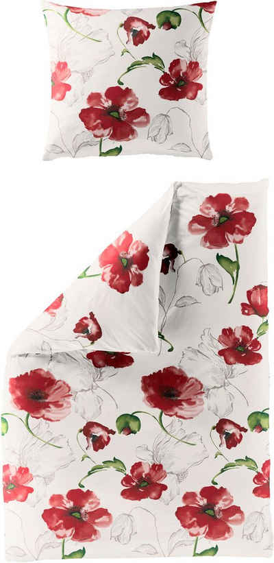 Bettwäsche »Red Flowers«, BIERBAUM, Seersucker, 100 % Baumwolle, mit floralem Muster, pflegeleicht