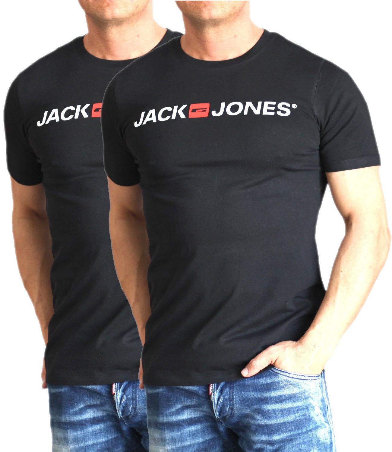 Jack & Jones T-Shirt Bequemes Logo-Shirt mit Printdruck (2er-Pack) günstig online kaufen