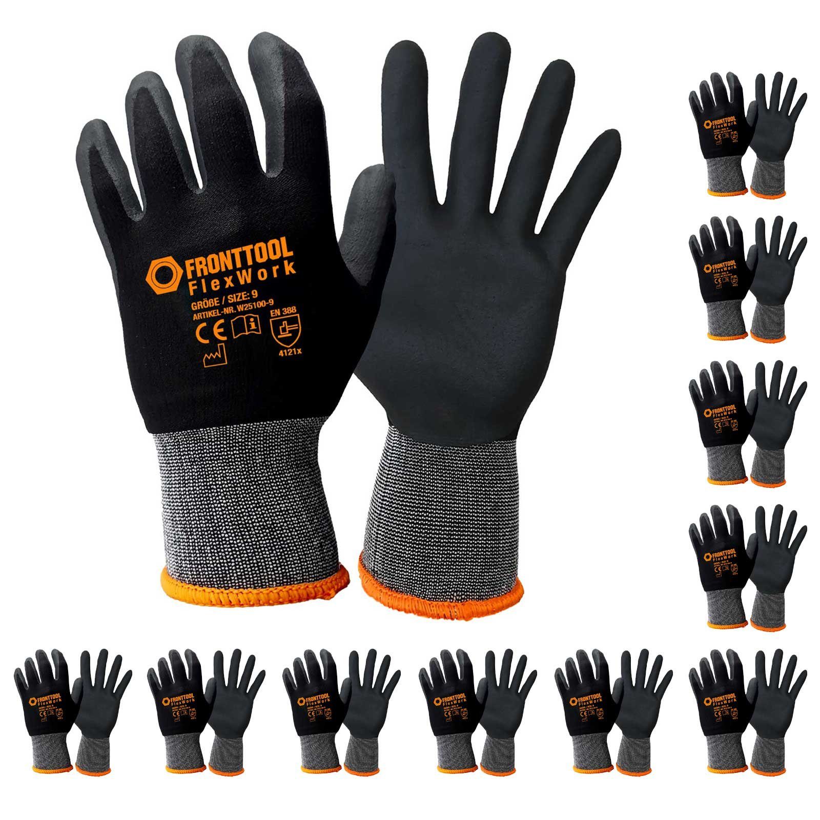 Fronttool Nitril-Handschuhe Arbeitshandschuhe FlexWork Schutzhandschuhe Gartenhandschuhe 12 Paar (Spar-Set)