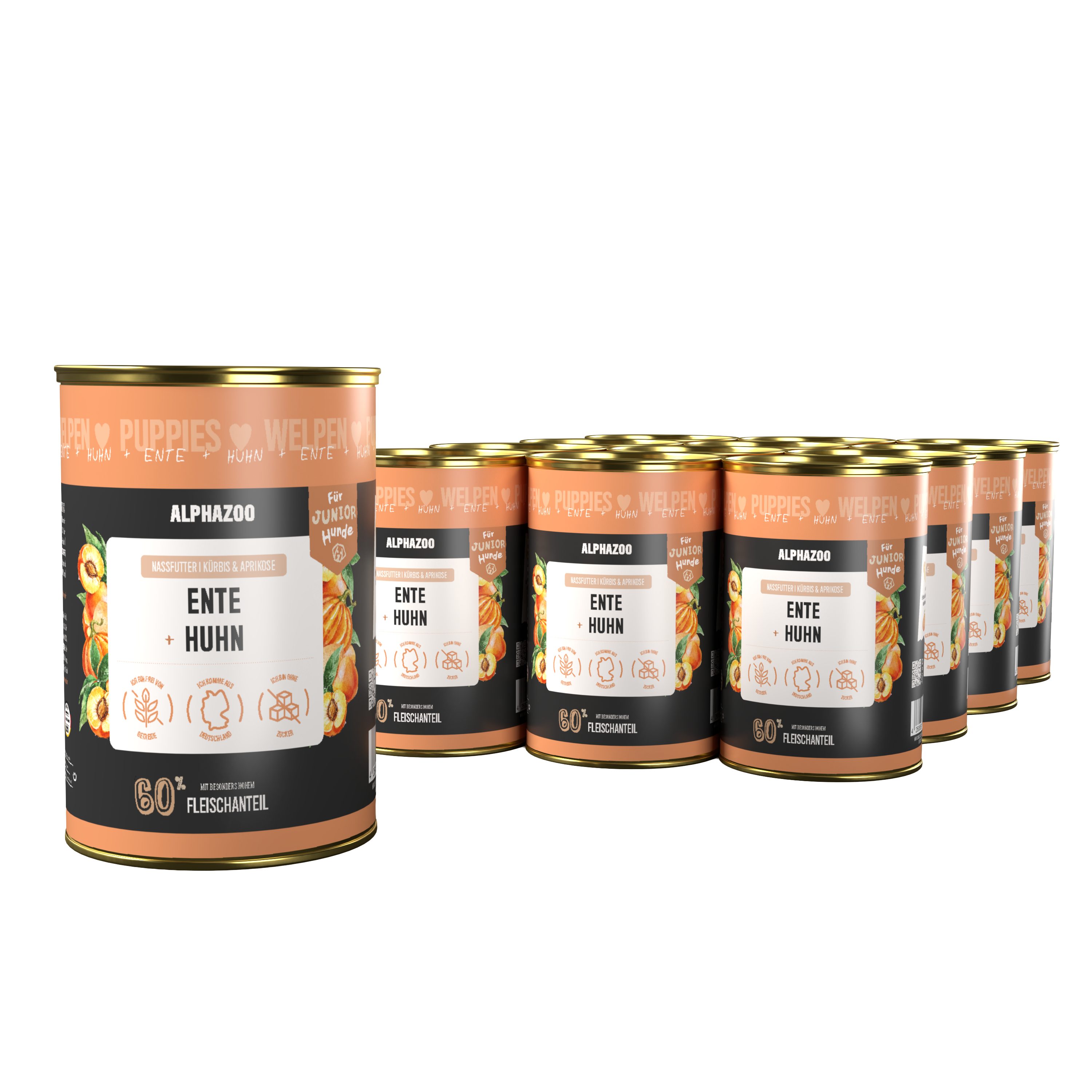 ALPHAZOO Ente + Huhn Nassfutter für Welpen 12x400g, getreidefreies Hundefutter für junge Hunde, Nassfutter für: Hunde, Getreidefreies, glutenfreies & schmackhaftes Welpenfutter
