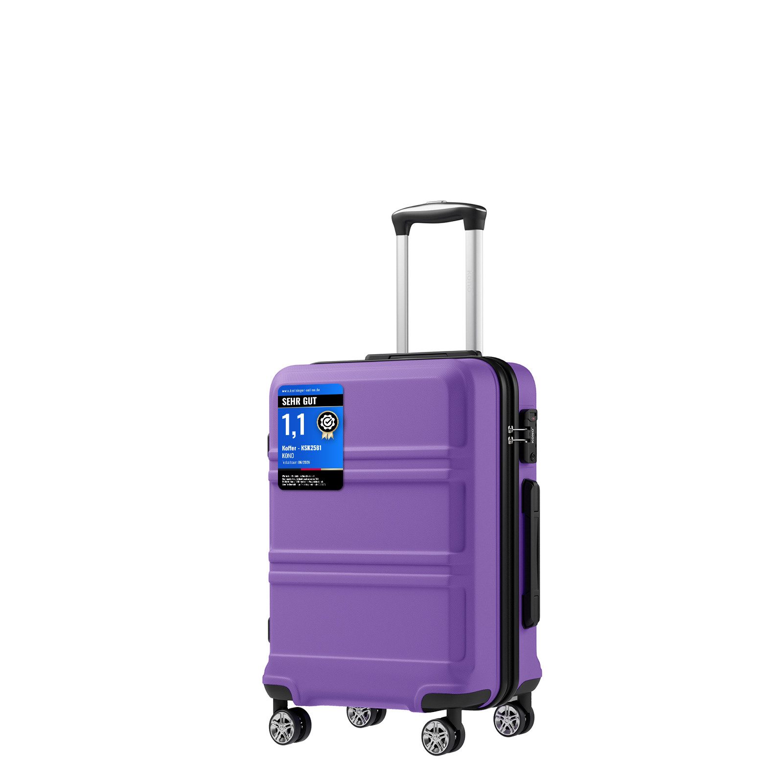 KONO Hartschalen-Trolley mit TSA-Schloss - Reisekoffer und Rollkoffer in einem