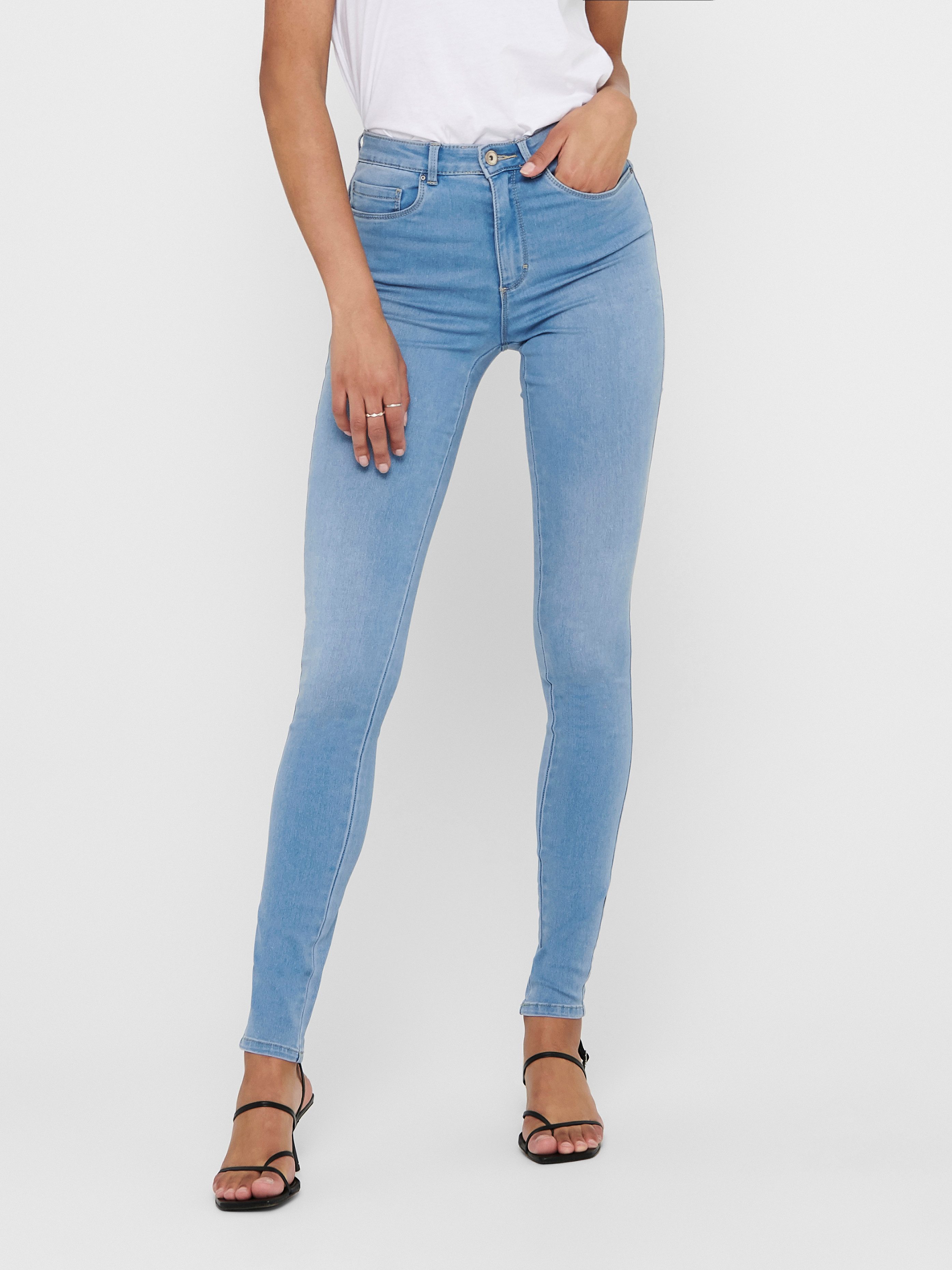 ONLY High-waist-Jeans ONLROYAL – Skinny-Jeans mit hoher Taille und Abriebeffekt skinny fit, casual, Denim, Baumwollmischung, Eingrifftaschen