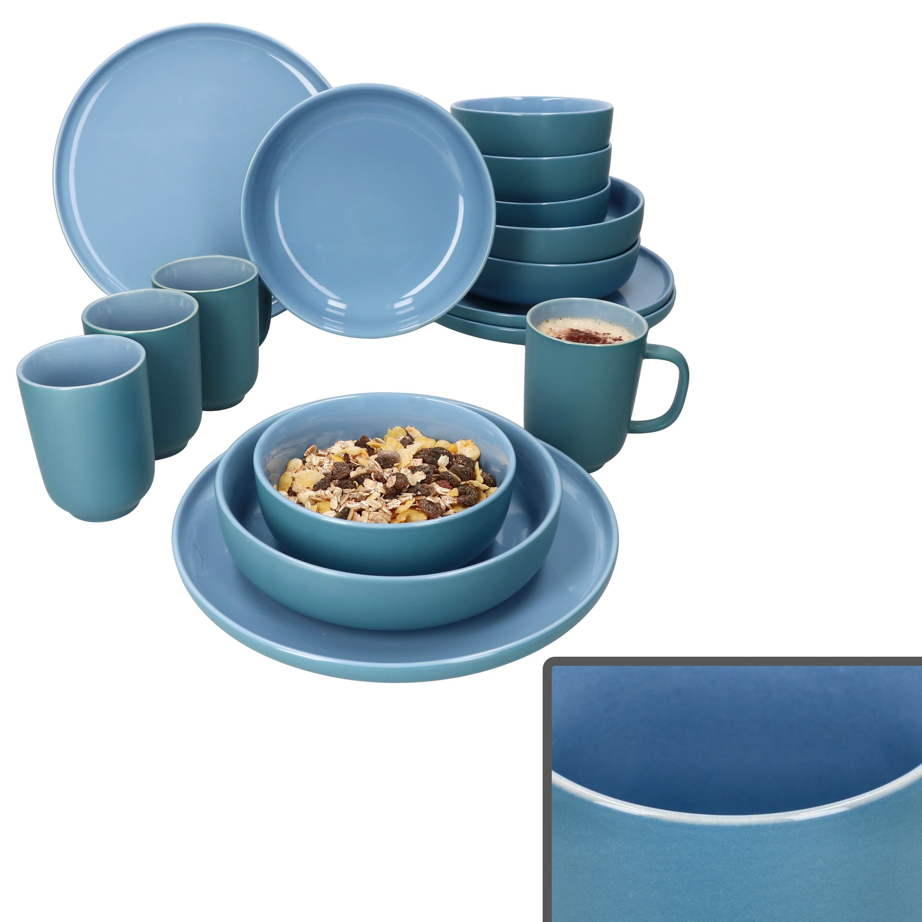 Kombiservice 16tlg Kombiservice Jasper Ozeanblau 4 Personen Becher Schalen Teller