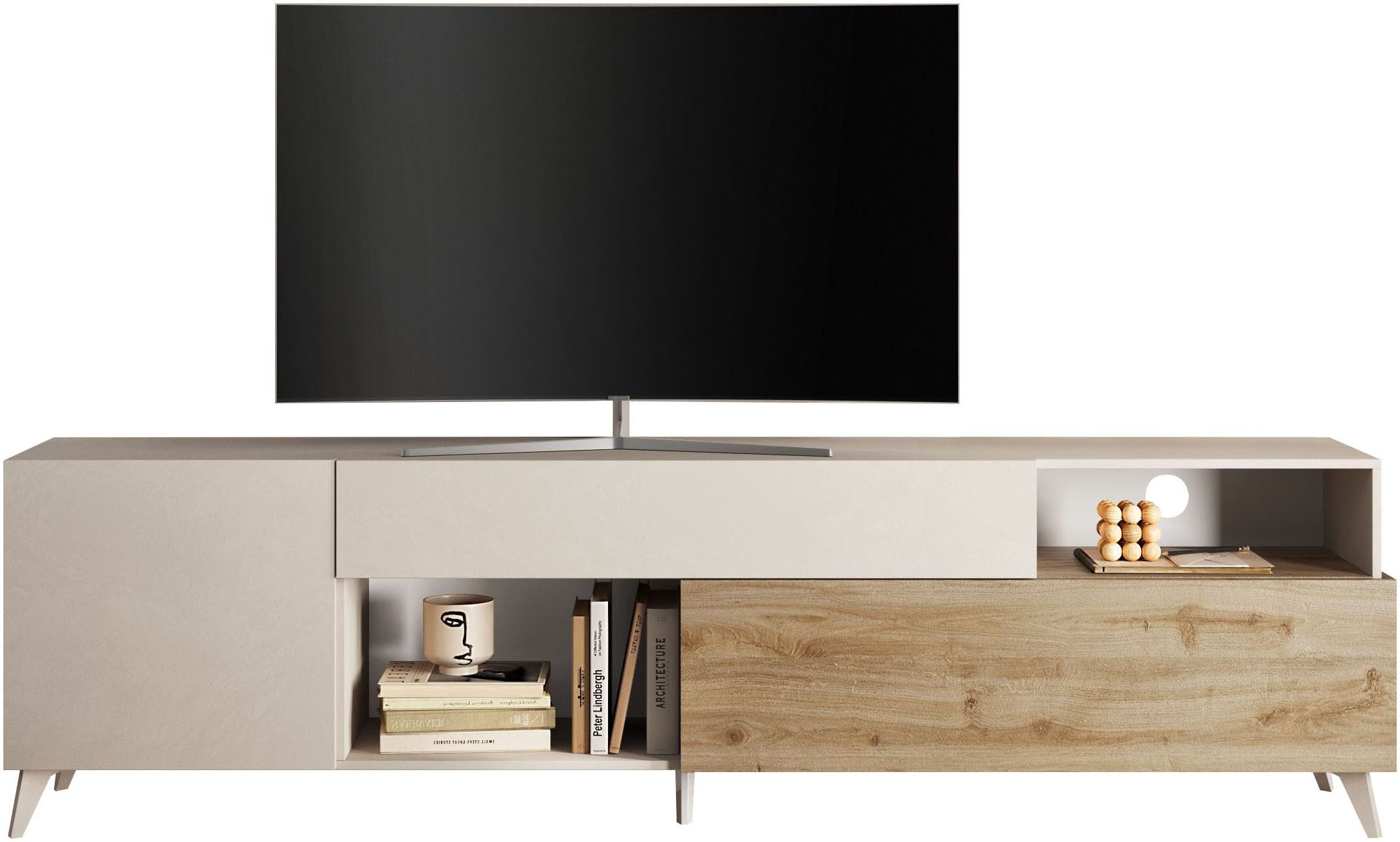 Lowboard Monaco Breite 241 cm, TV-Schrank mit 1 Tür, 1 Klappe u. 1 Schubkasten