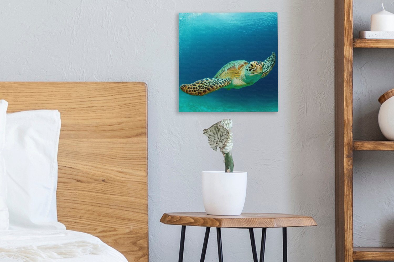 OneMillionCanvasses® Leinwandbild Nahaufnahme (1 St), Grünen Bilder Meeresschildkröte, Schlafzimmer Wohnzimmer Leinwand für einer