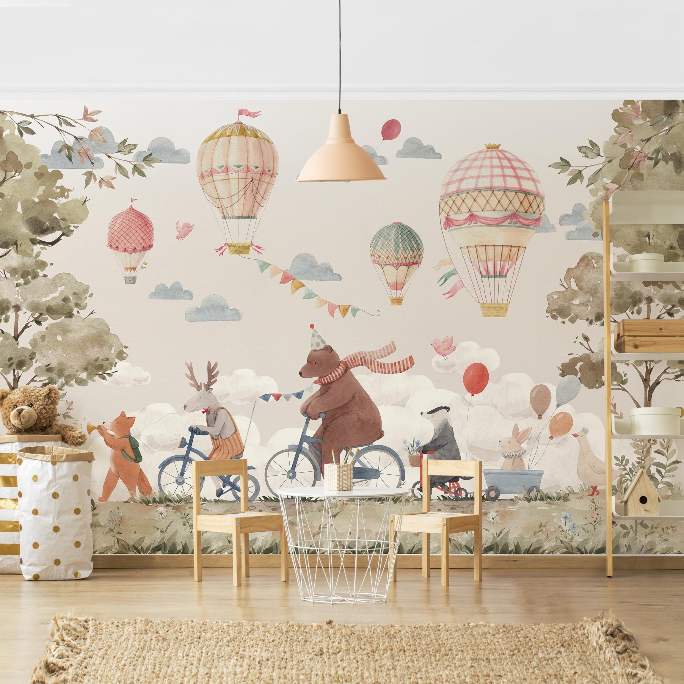 Bilderdepot24 Kindertapete Tierfreunde Rad Aquarell Illustration Kinder Tie günstig online kaufen