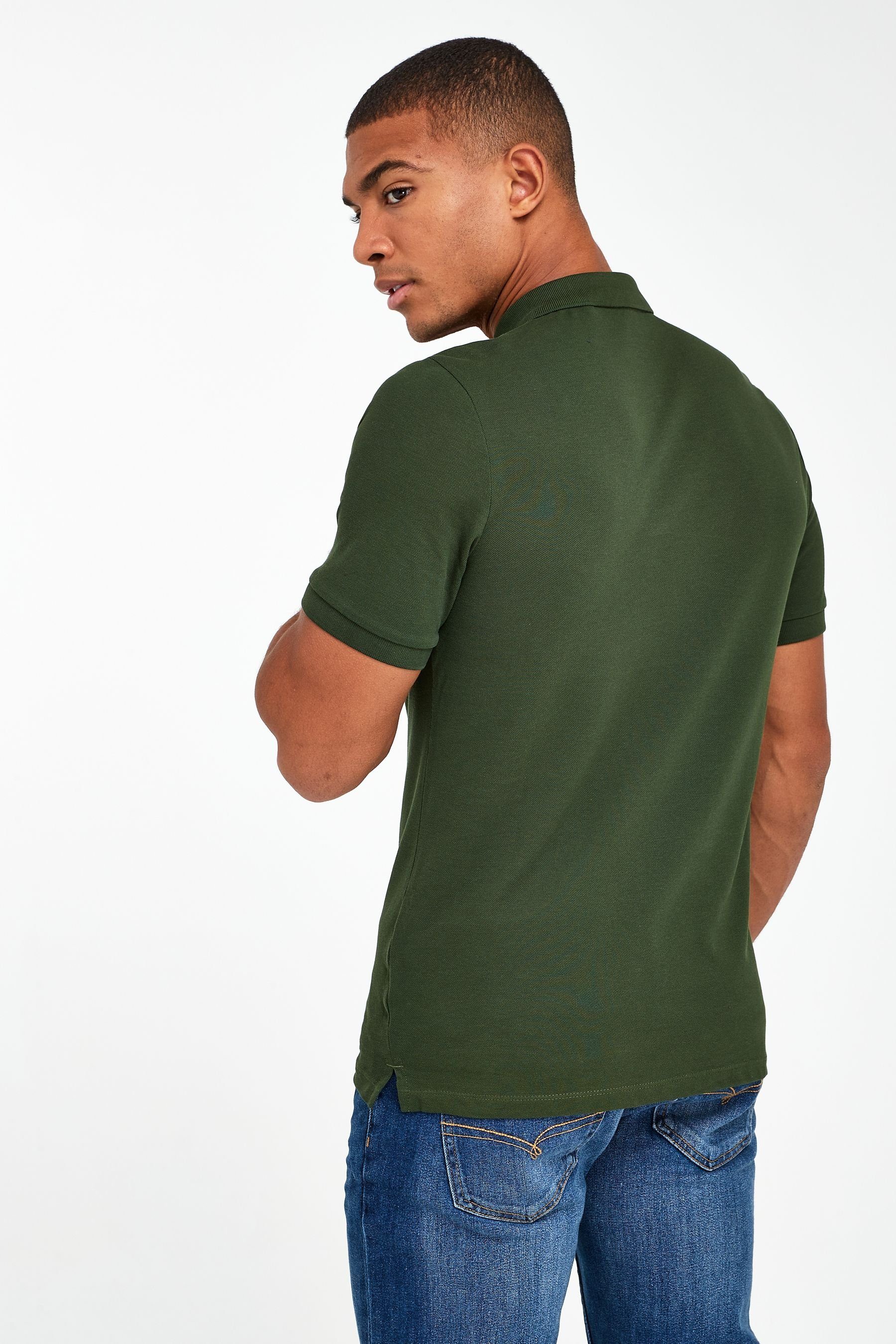 Slim Green Piqué-Polohemd Fit Khaki Poloshirt Dark (1-tlg) Next