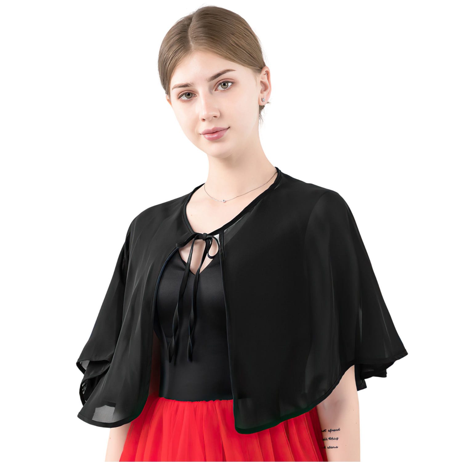 Refttenw Bolero Chiffon Bolero Damen Festlich Stola für Abendkleid, Sommer Strickjacke Brautjacke mit Band