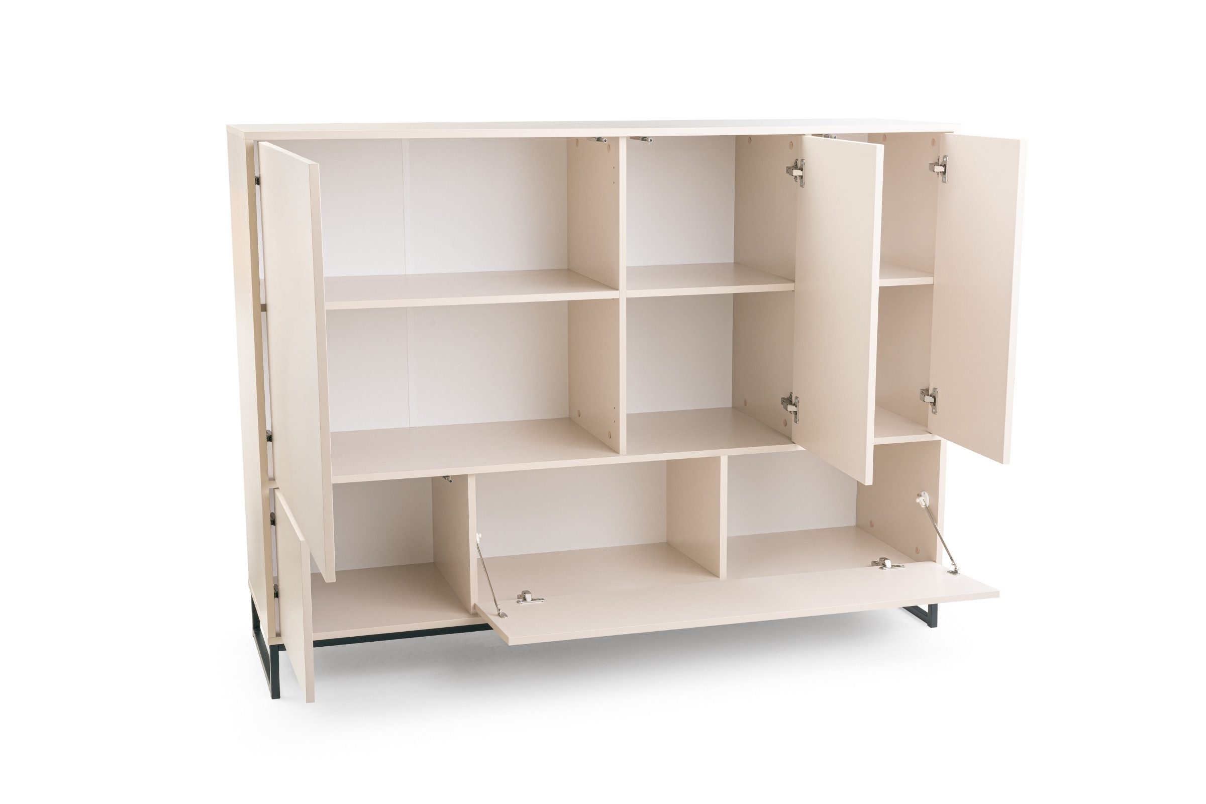Deine Möbel 24 Kommode GENEVE Sideboard 160 cm breit GENEVE-Kollektion (Soft Close, 1 St., Sandbeige Beige Dunklegrün), ideal für Schlafzimmer Flur Wohnzimmer