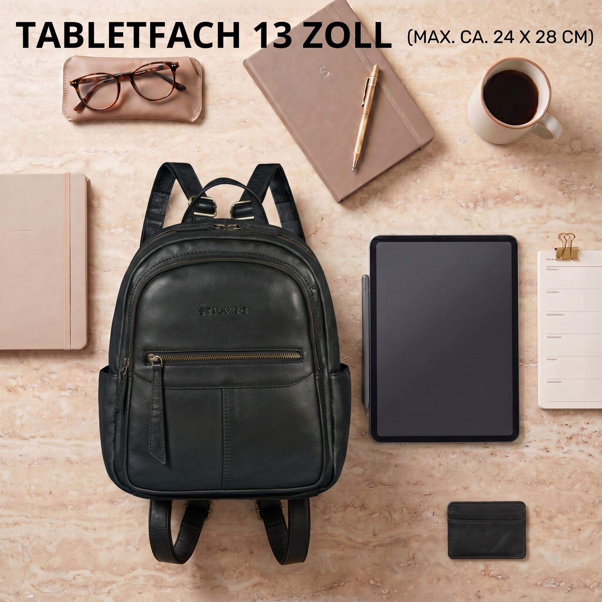 STILORD Cityrucksack "Lisa" City Rucksack Damen Leder Mittelgroß gepolstertes Fach 13 Zoll