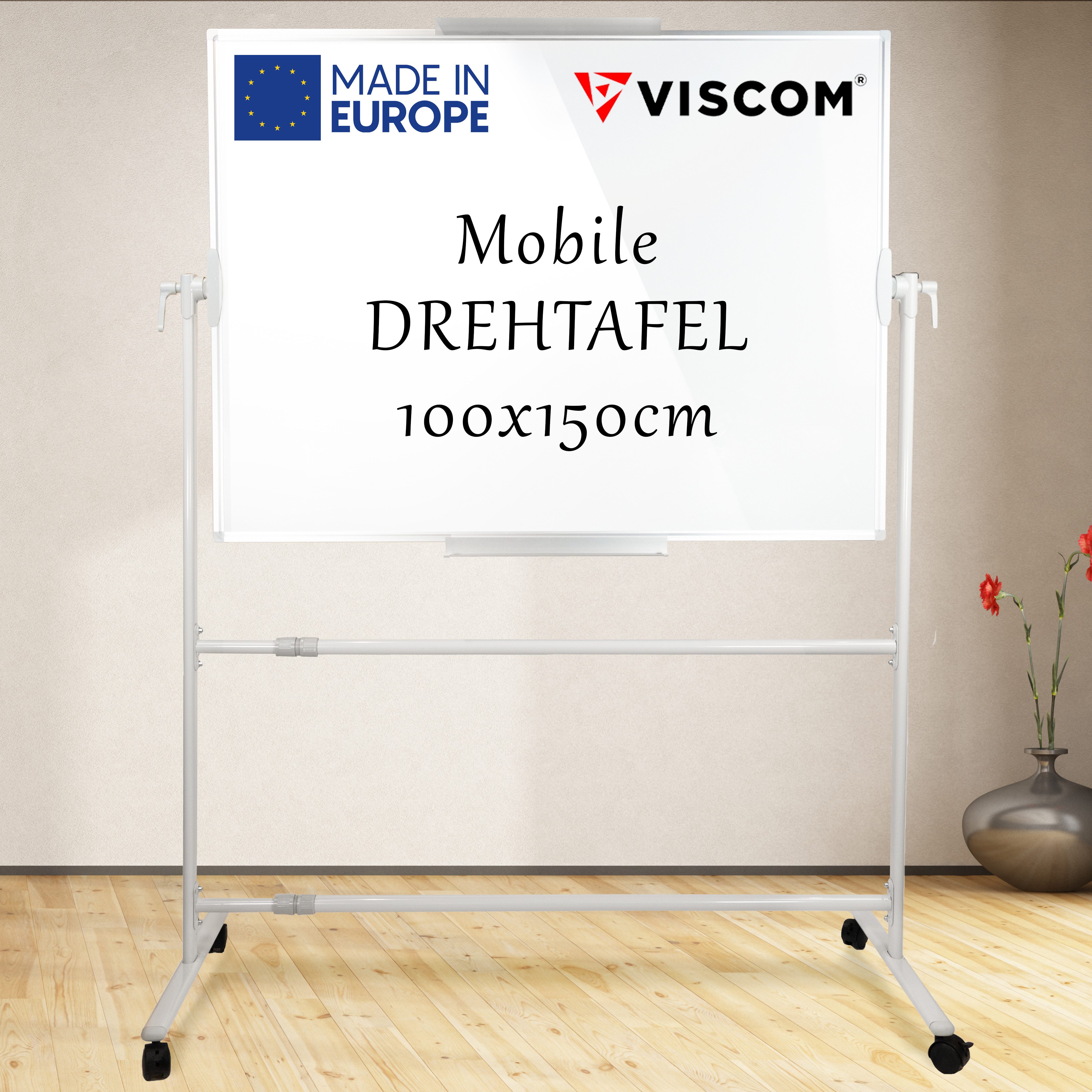 Viscom Standtafel Stativdrehtafel - mobiles Whiteboard mit Rollen - beidseitig nutzbar, magnetische Oberfläche - vielseitig einsetzbar