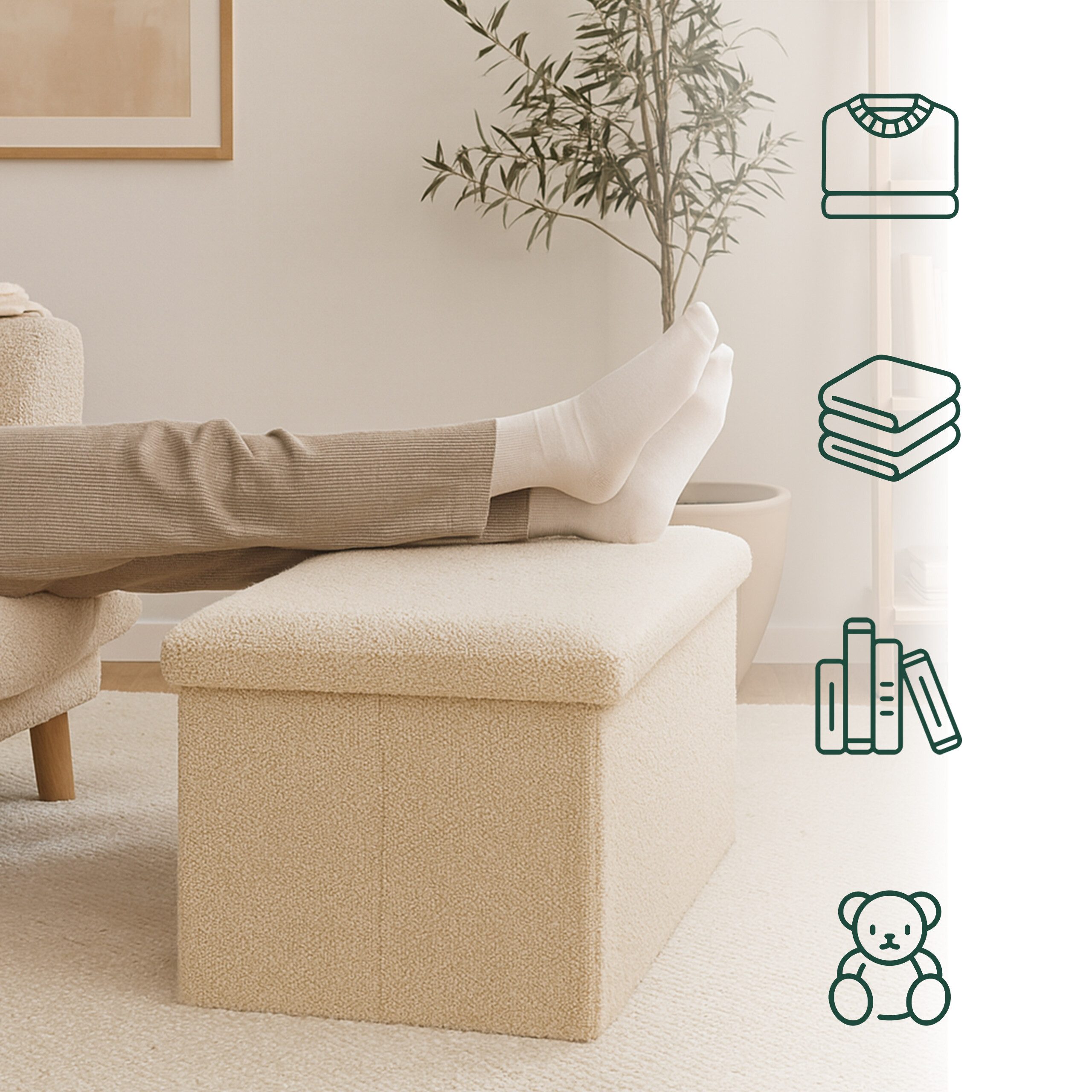 relaxdays Sitzbank aus Teddystoff, Beige
