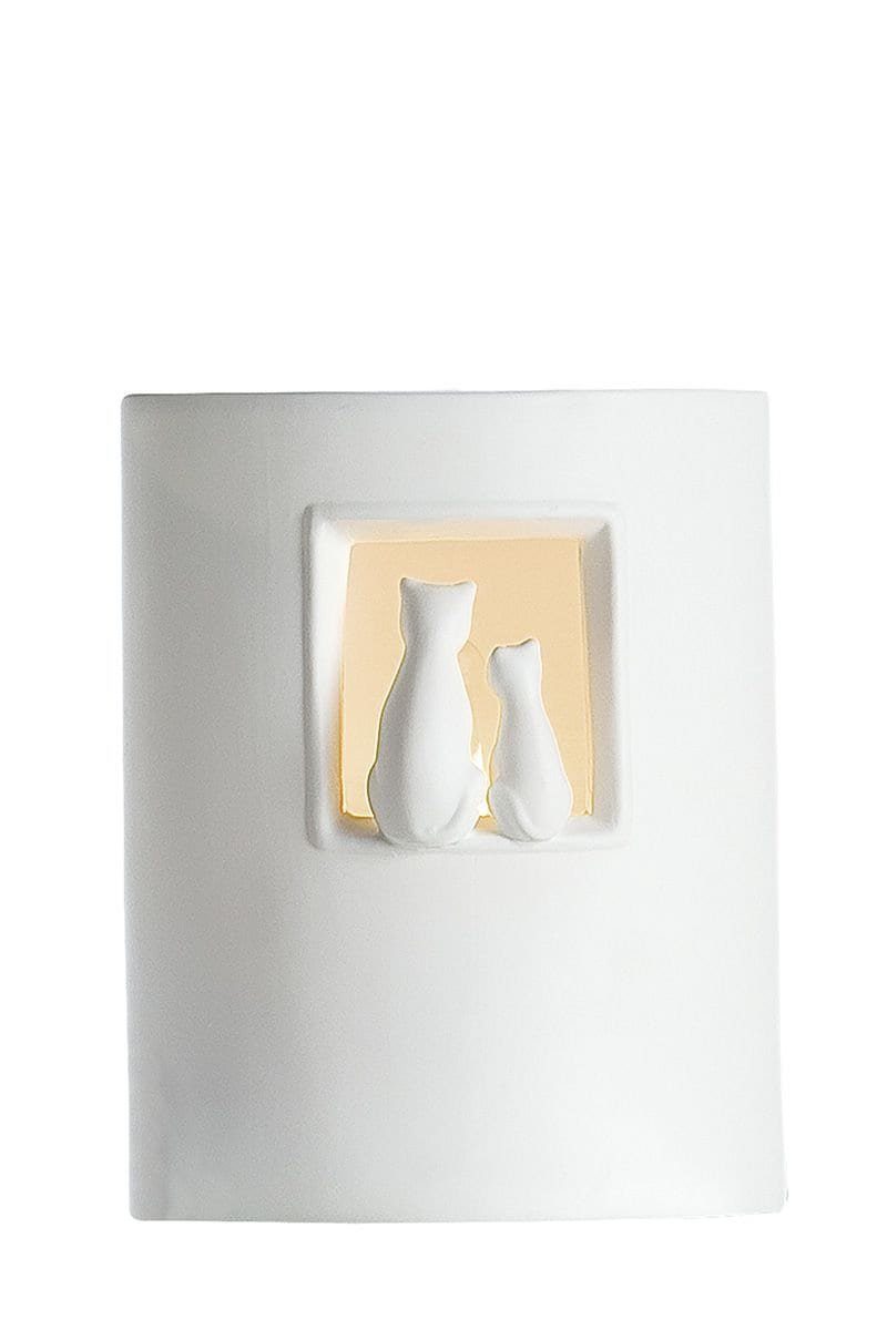 Dekoobjekt Lichtschatten Porzellan Dekoration Nachtisch Höhe GILDE weiß MIAU Lampe 22cm