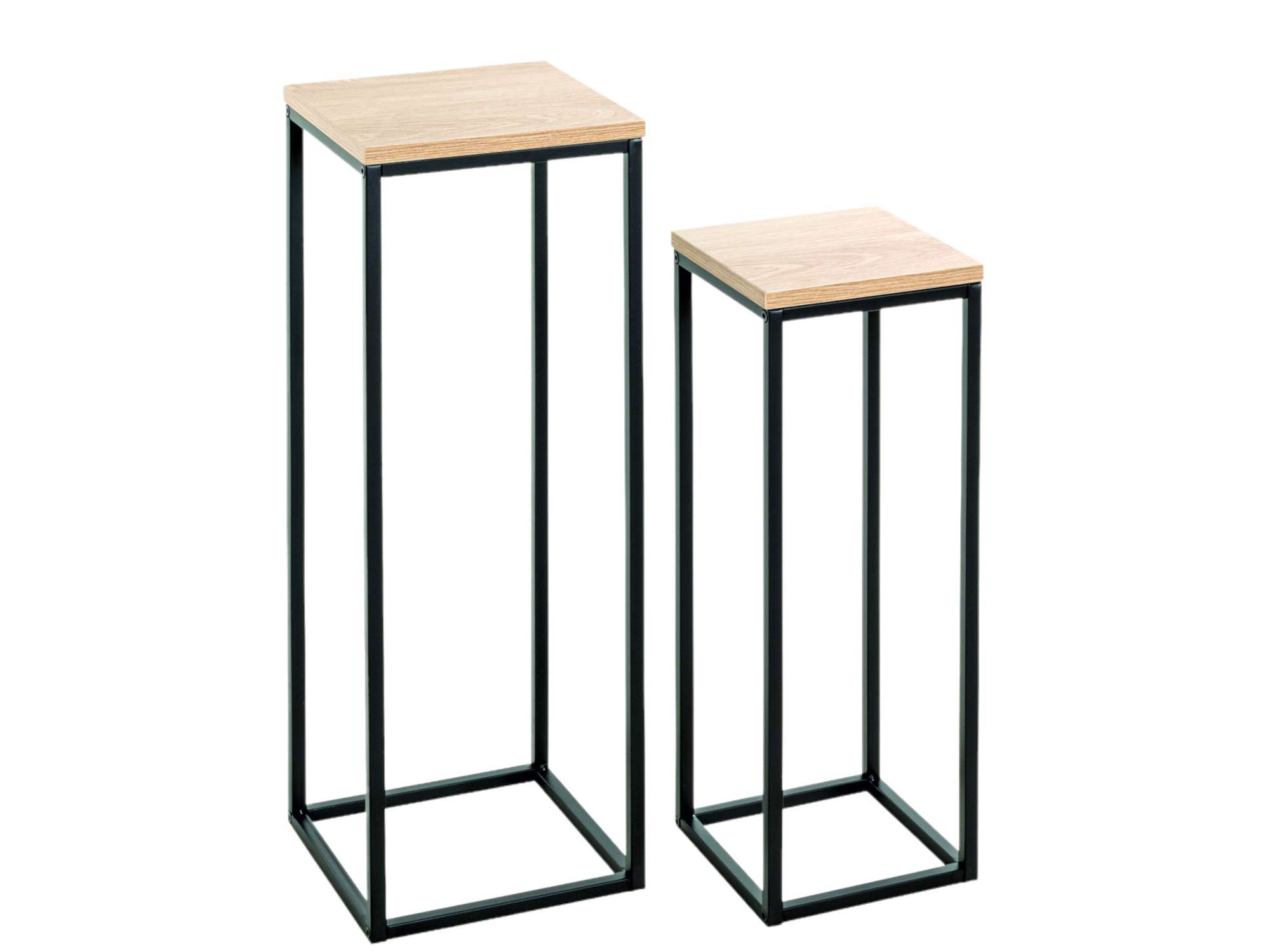 HAKU Blumentisch (2-St., 2er Set), Blumensäule Stahl schwarz Eiche Dekor, für Blumen und andere Dekostücke geeignet