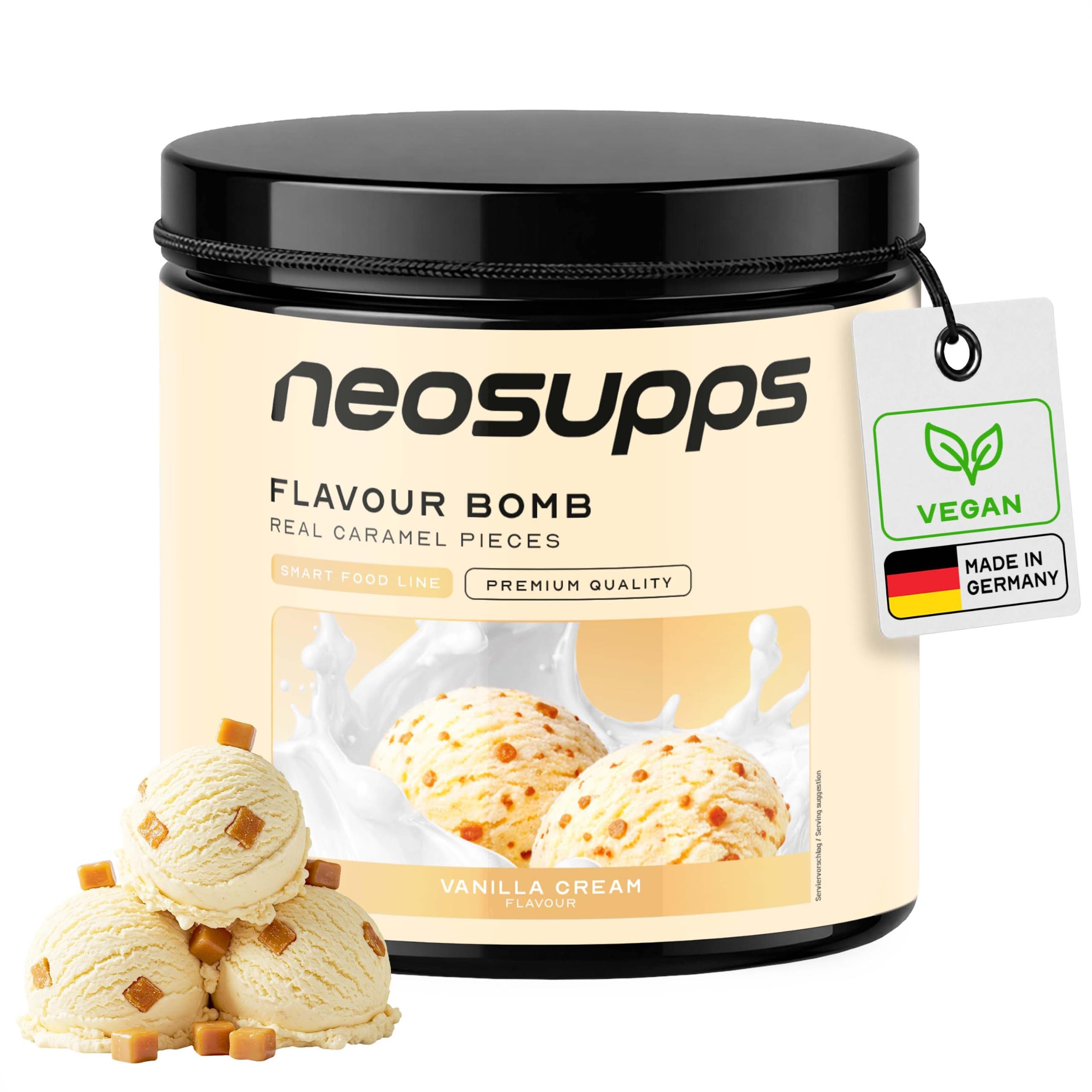 Neosupps Geschmackspulver, Vanilla Cream, 250g, Kalorienarm & zuckerreduziert Pulver, 250 g, einsetzbar für Lebensmittel & Getränke, geprüfte Qualität