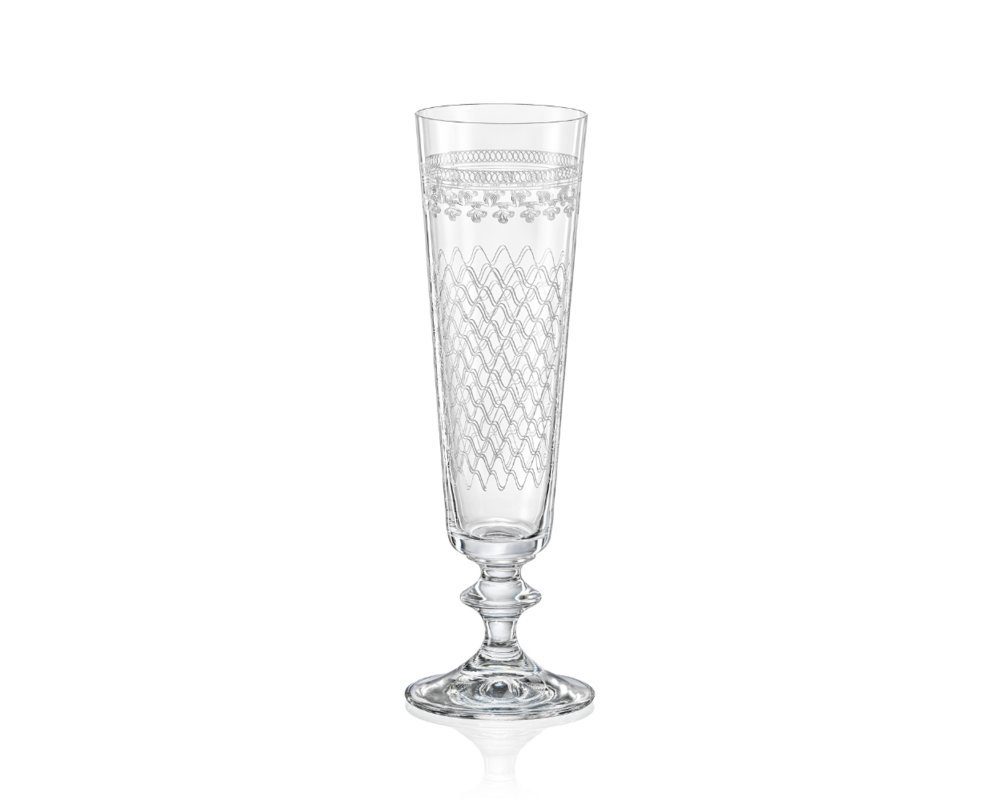 Crystalex Sektglas Sektgläser Bella MADAME KAROLINKA Kristallglas 205 ml  6er Set, Kristallglas, Bohemia, Gravur Guilloche-Dekor