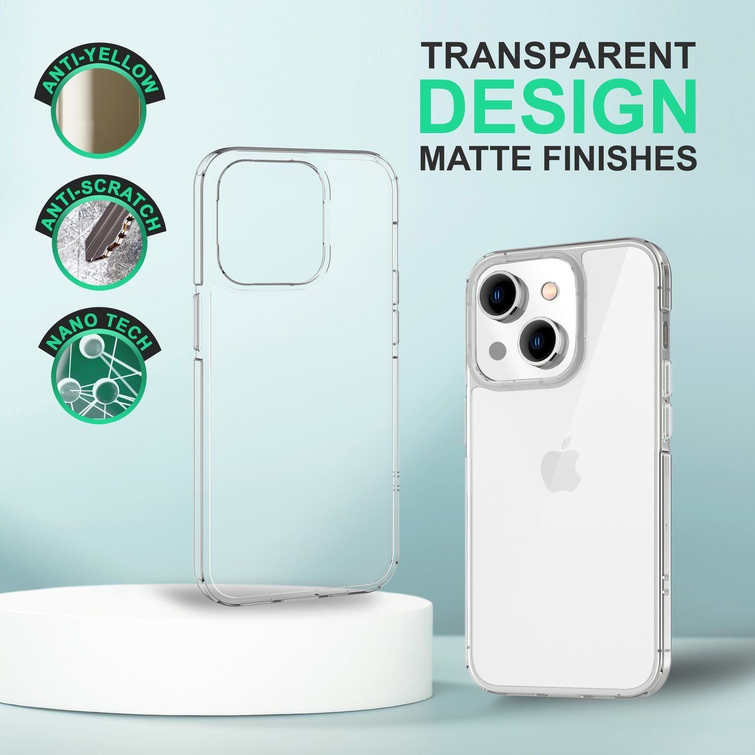Nalia Smartphone-Hülle Apple iPhone 14 15,5 cm (6,1 Zoll), Klare Harte Hülle / Transparent / Anti-Gelb / Kratzfest / Clear Cover