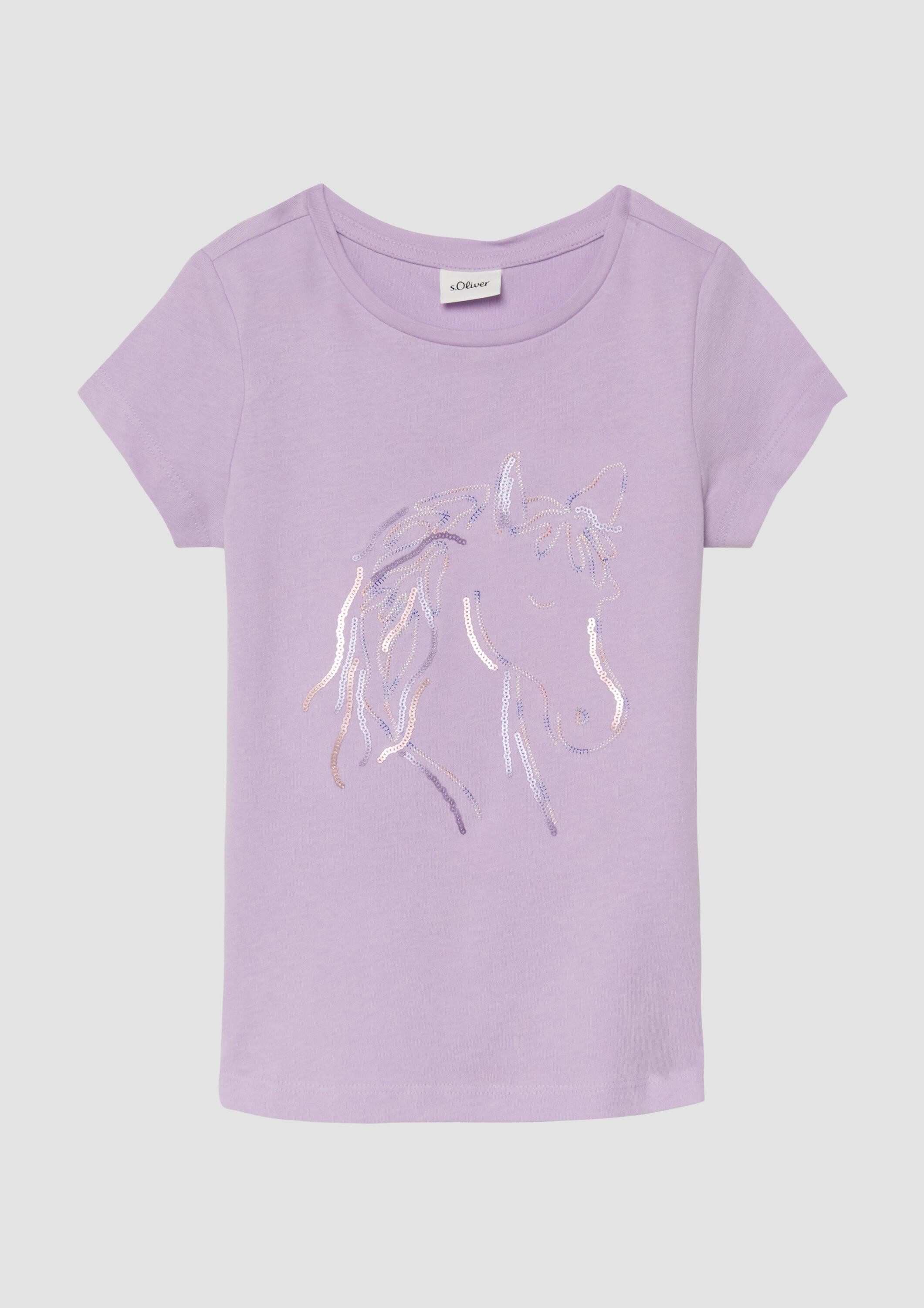 s.Oliver Kurzarmshirt T-Shirt T-Shirt mit Pailletten und Stickerei