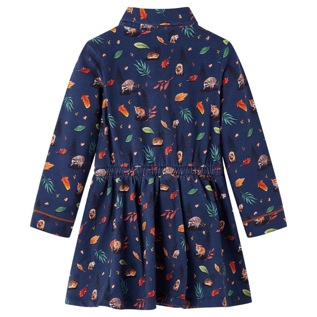 vidaXL A-Linien-Kleid Kinderkleid mit Langen Blattmuster Marineblau Ärmeln 140