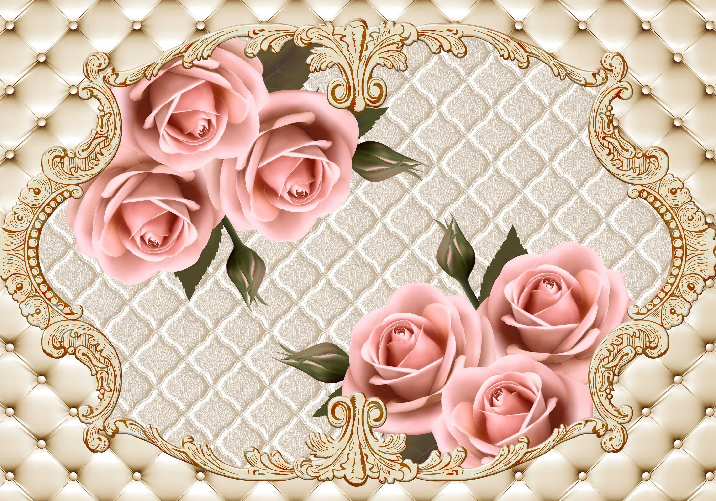 matt, glatt, Leder, Rosenblüten Vliestapete Ornamente Motivtapete, Fototapete Wandtapete, wandmotiv24
