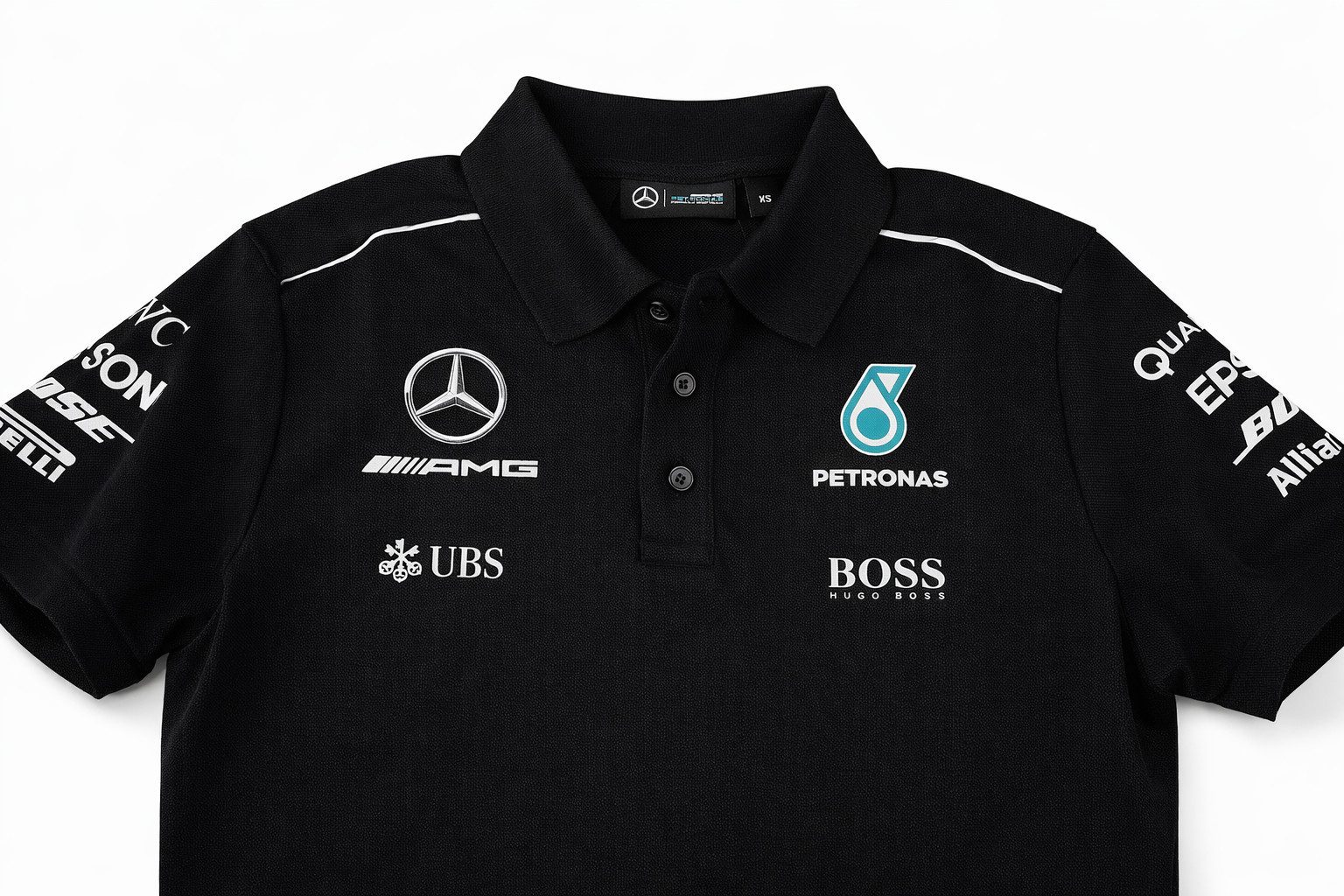 Mercedes AMG Petronas Poloshirt MAMGP RP Mens schwarz 100% Baumwolle mit 3D Hologramm Siegel Gr. XS aus Baumwolle mit lizenziertem Print mit Lizennummer