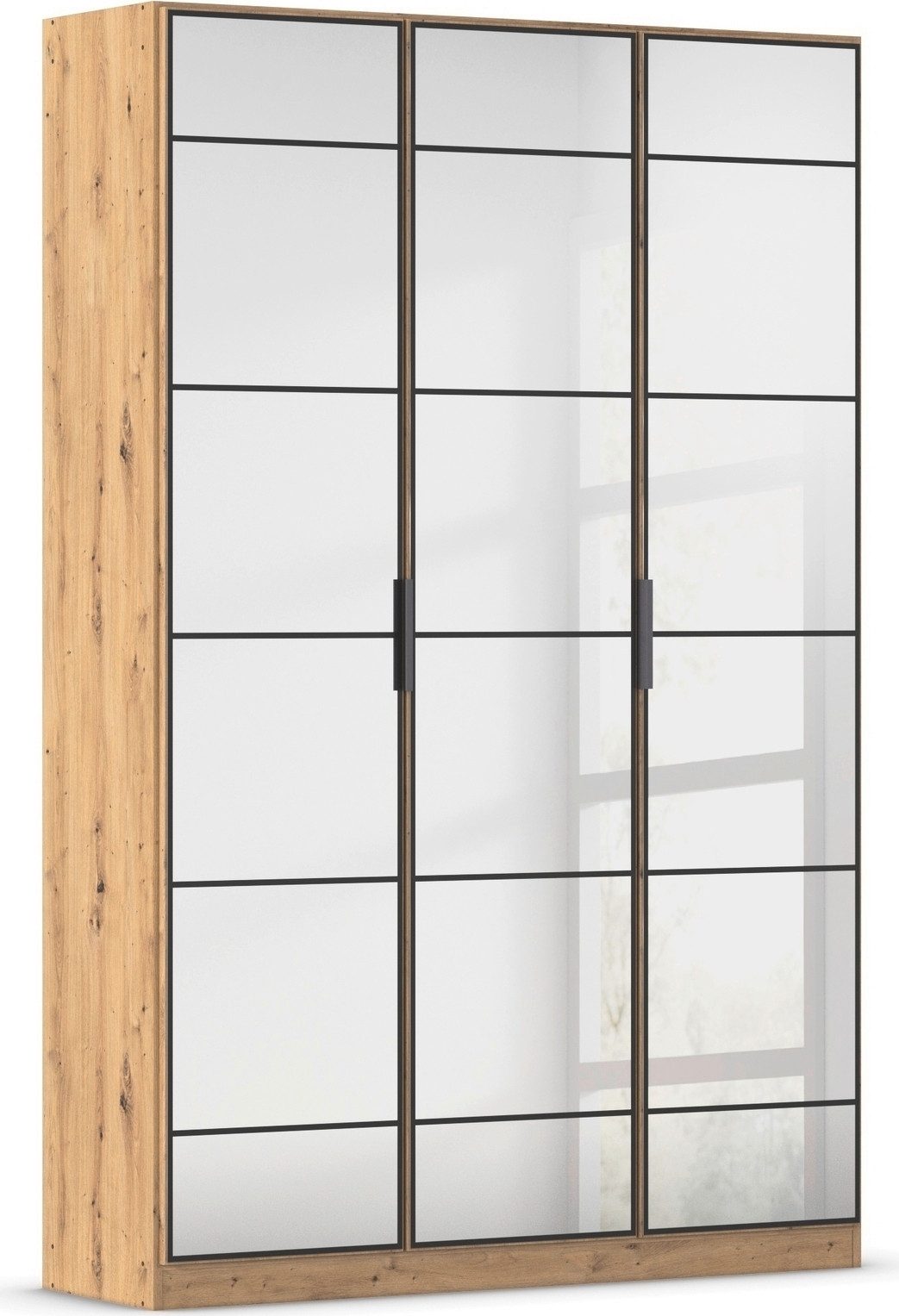 rauch Drehtürenschrank Kleiderschrank Schrank Garderobe Schlafzimmerschrank ACERO (praktisch in Tiefe 41 cm mit vielen Einlegeböden) Spiegelfront in moderner Loft-Optik MADE IN GERMANY