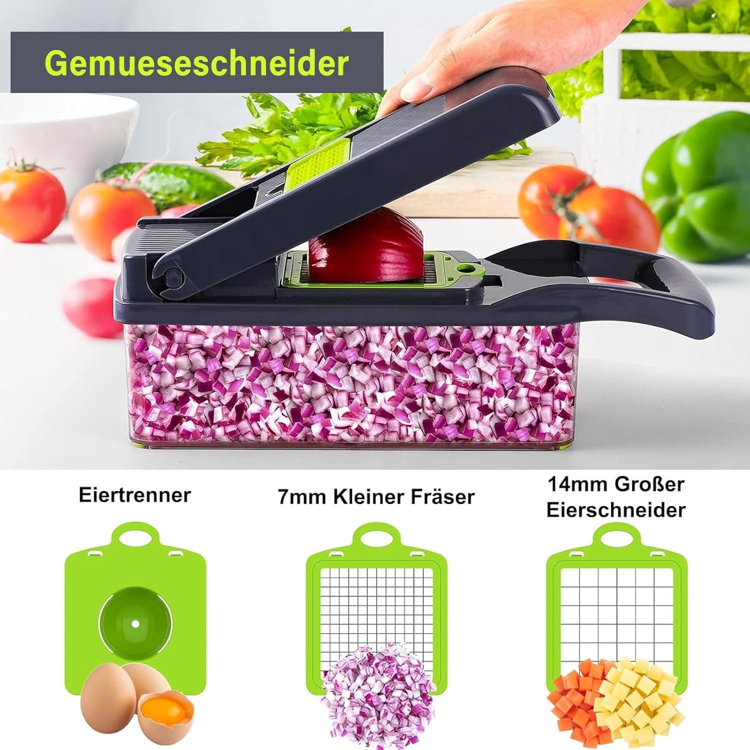 FELIXLEO Gemüseschneider 16 in 1 Gemüseschneider Mandoline Gemüsehobel Würfelschneider