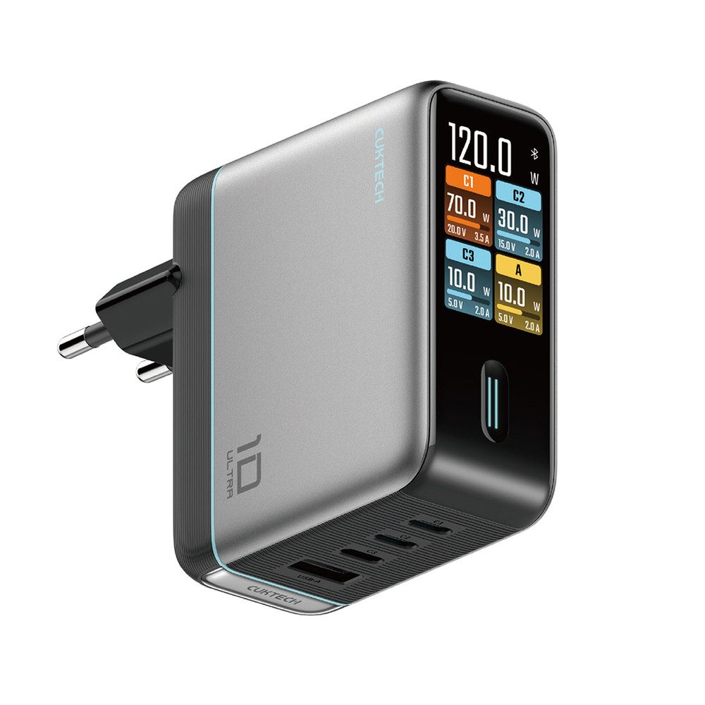 Cuktech GaN-Netzteil Reiseladegerät USB-Ladegerät (Spar-Set, 1-tlg., 67 x 76 x 33 mm kompakt, 120W GaN, Display, 4 Anschlüsse, App-Steuerung)