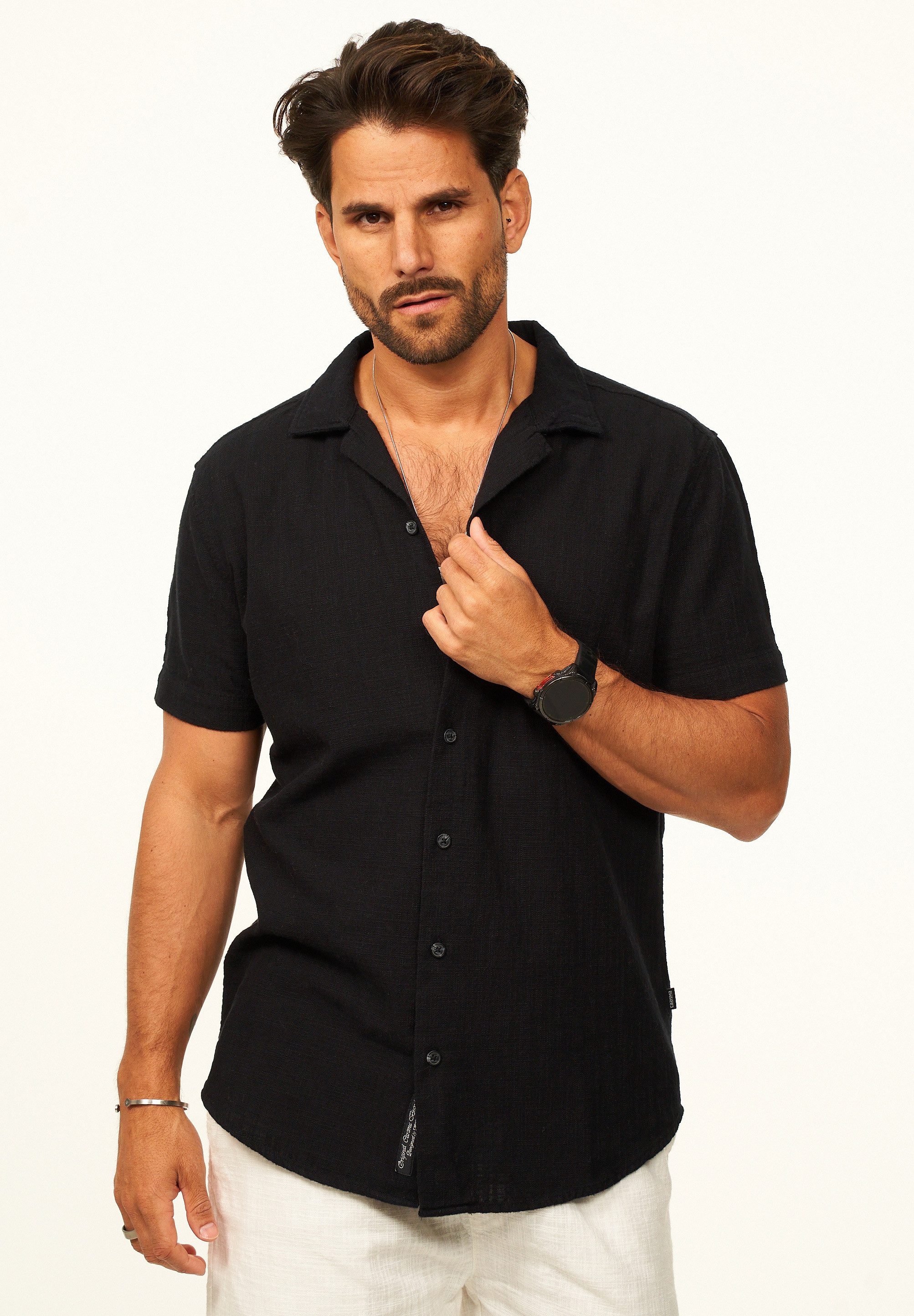 CARISMA Kurzarmhemd in Leinen-Optik als lässiges Sommerhemd - Poloshirt für Herren Herren Polohemd T-Shirt im Regular-Fit - Strandhemd