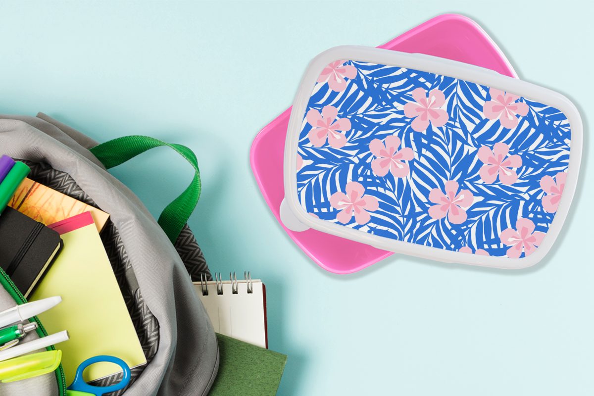 MuchoWow Lunchbox Hawaii Blüte (2-tlg), - Erwachsene, Tropisch Mädchen, Kunststoff - Muster, Brotdose rosa für Kunststoff, - Kinder, Snackbox, Brotbox